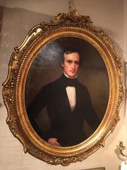 Oil on Canvas Pair of Oval Portraits "Lady and Gentleman, " 19th Century