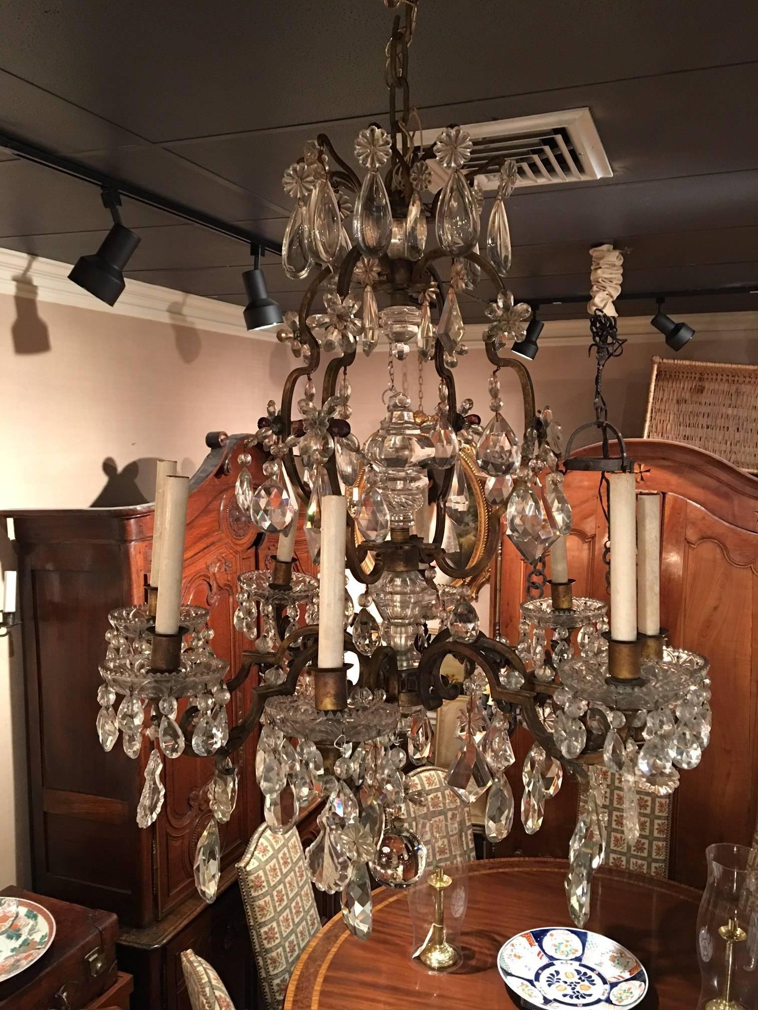 French eight-light crystal chandelier, 19th century.
 