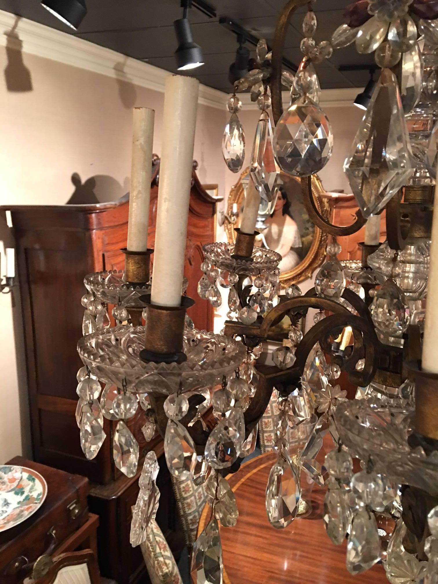 French Eight-Light Crystal Chandelier, 19th Century In Excellent Condition In Savannah, GA