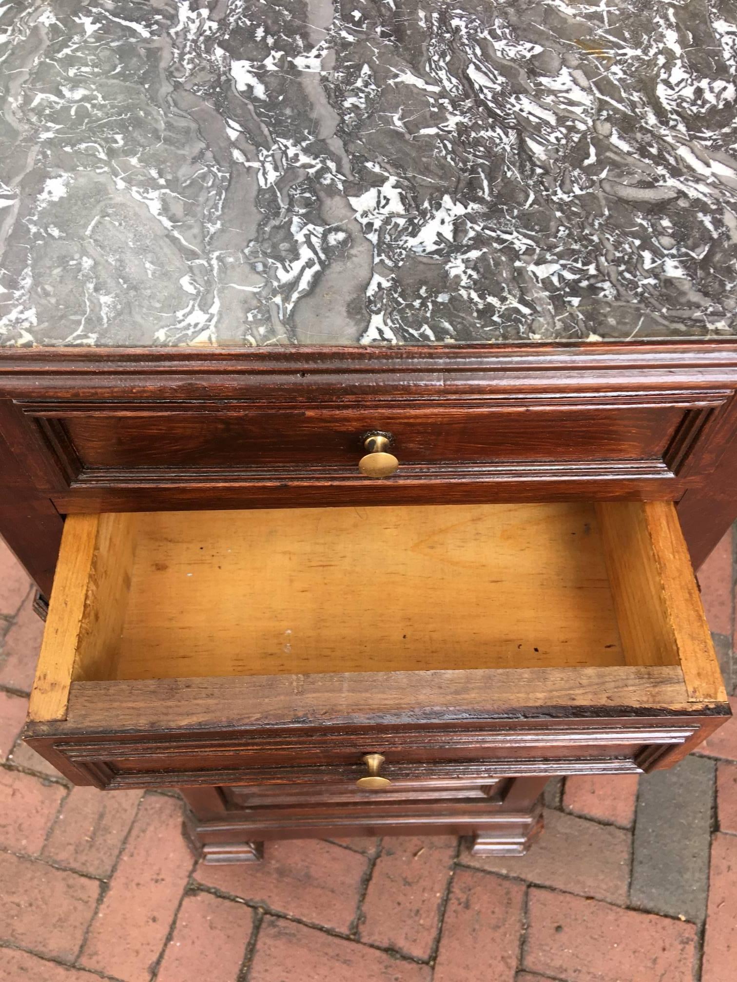 Marble French Two-Drawer over a False Four-Drawer Door Nightstand, 19th Century For Sale