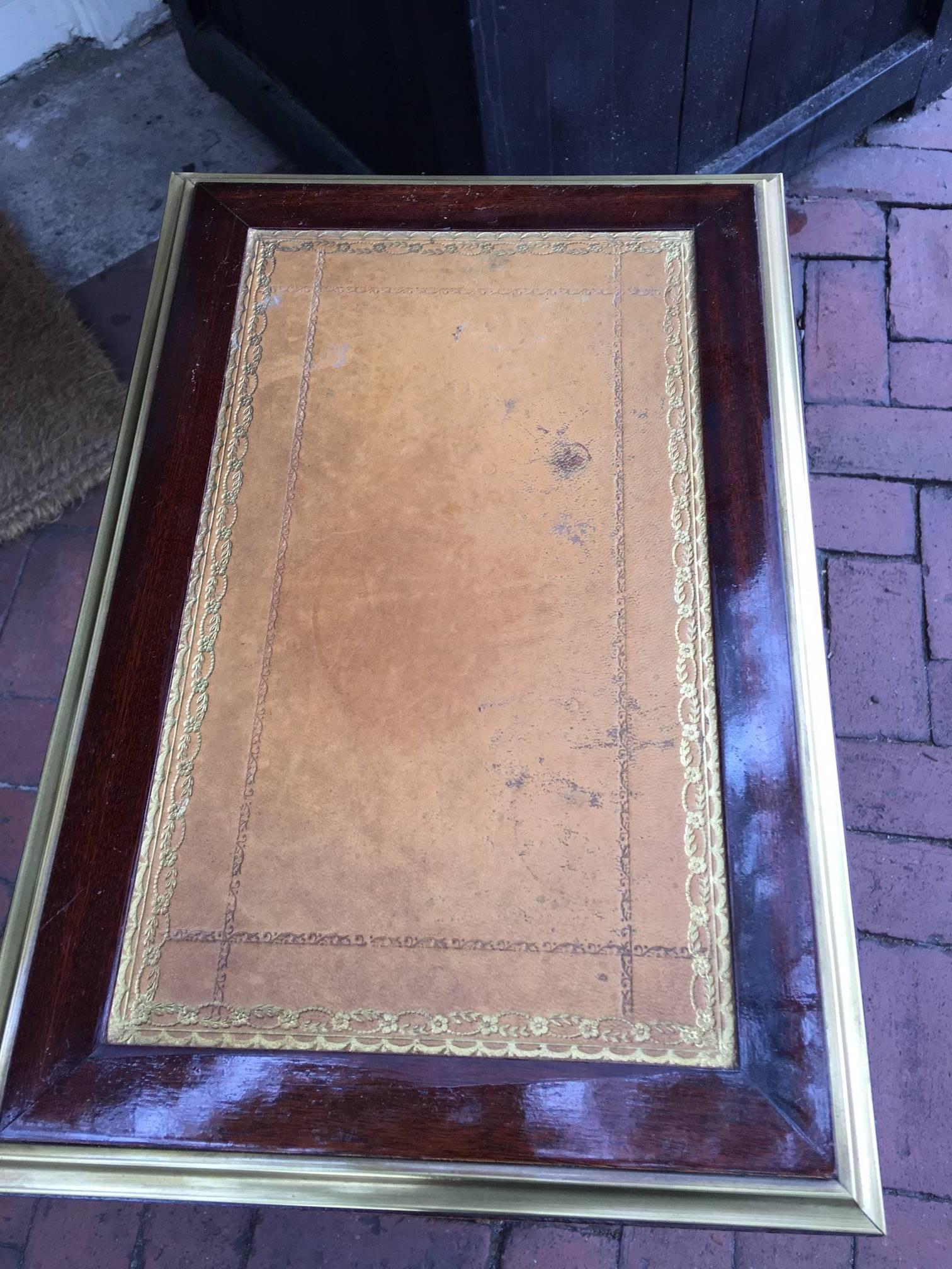 French Directoire Style Side or End Table with a Leather Top, Late 19th Century In Good Condition In Savannah, GA