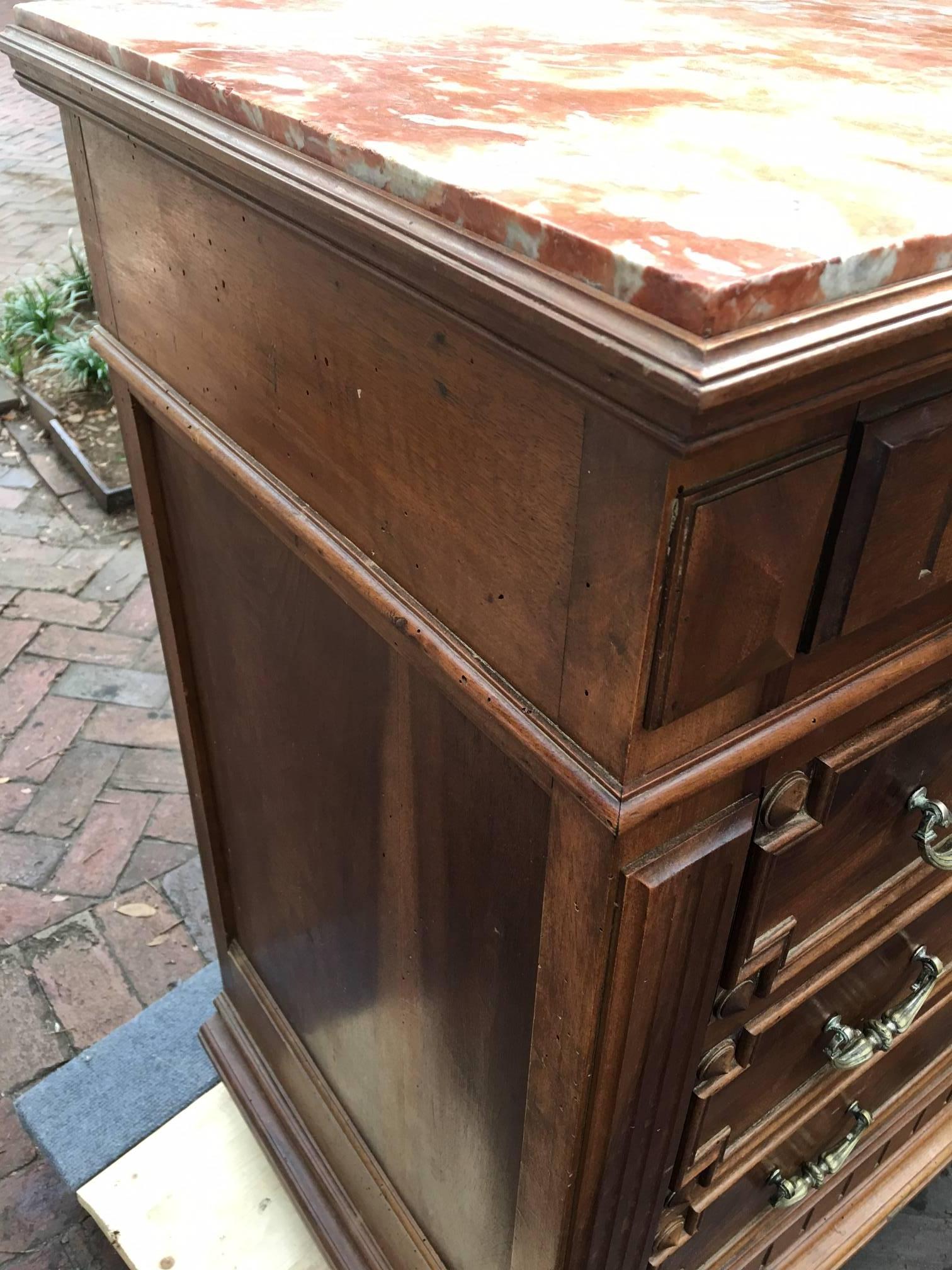 French Walnut Four-Drawer Chest with a Marble Top, 19th Century 2