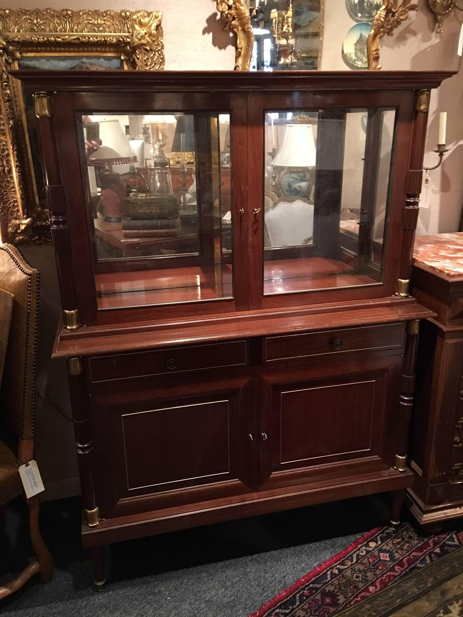 French Directoire Sytle Mahogany Cabinet with  Glass Doors, 19th Century 1