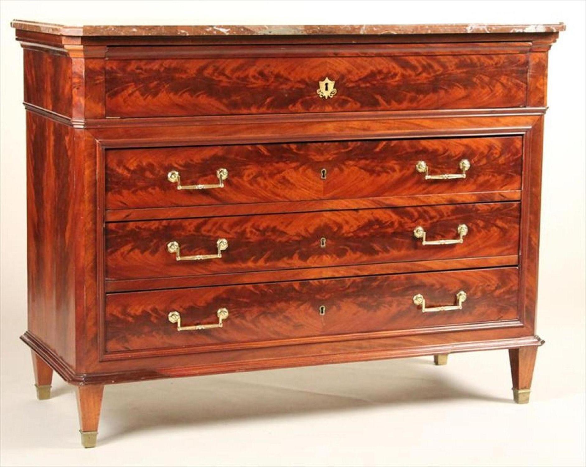 French Empire Mahogany Marble-Top Commode, Secretary or Chest, Circa 1840