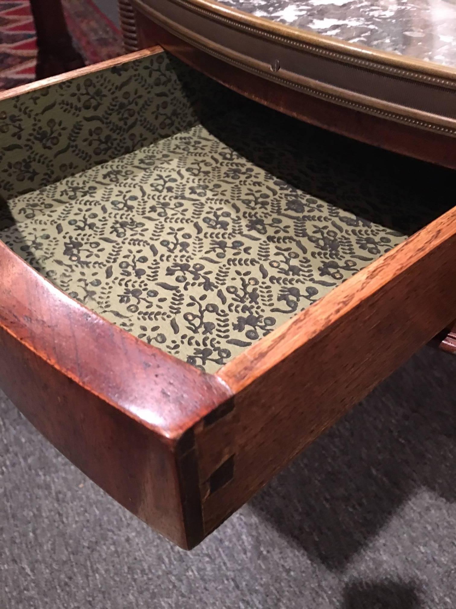 French Louis XVI Style Mahogany and Marble Top Bouillotte Table, 19th Century