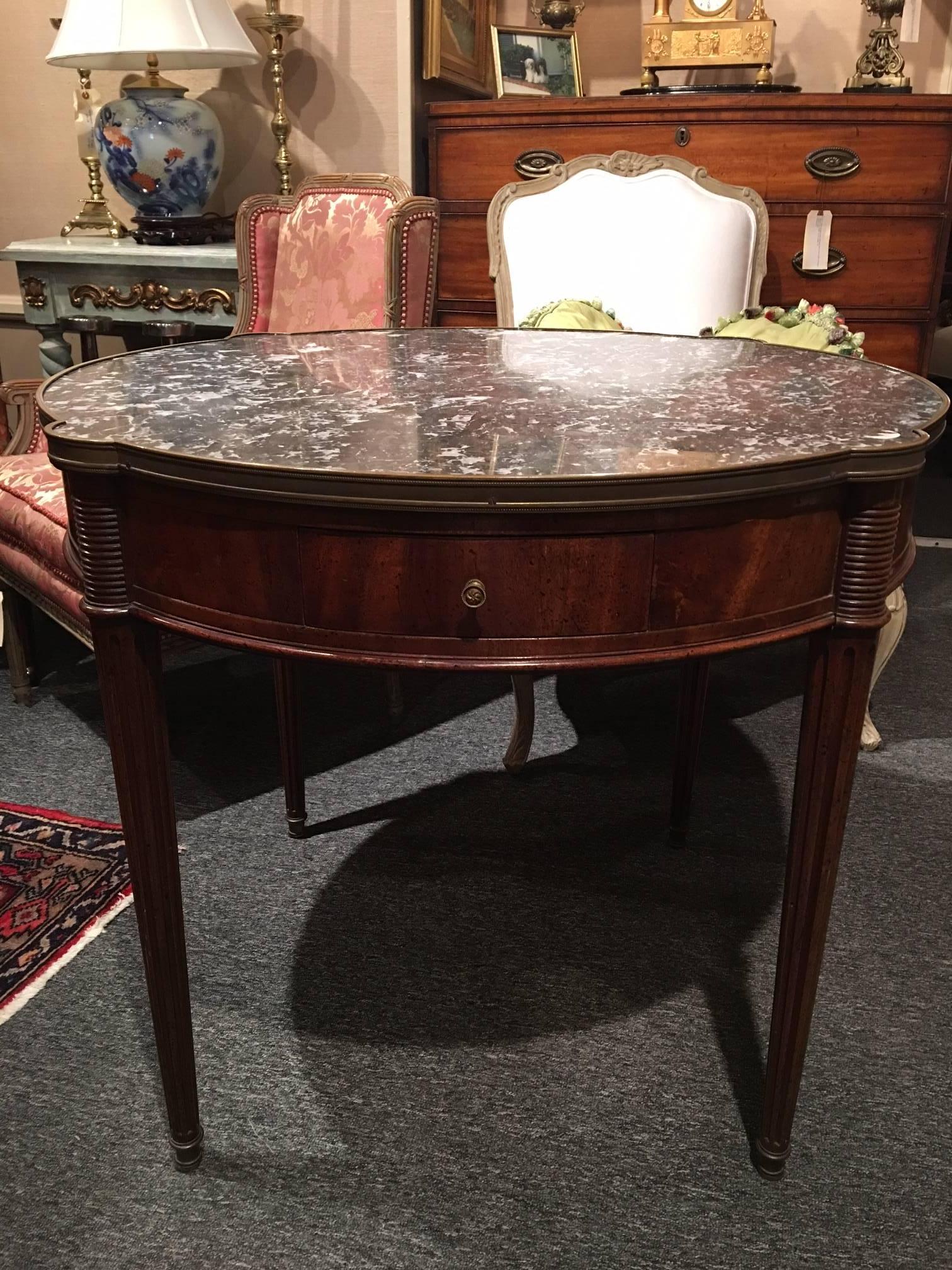Louis XVI Style Mahogany and Marble Top Bouillotte Table, 19th Century 1