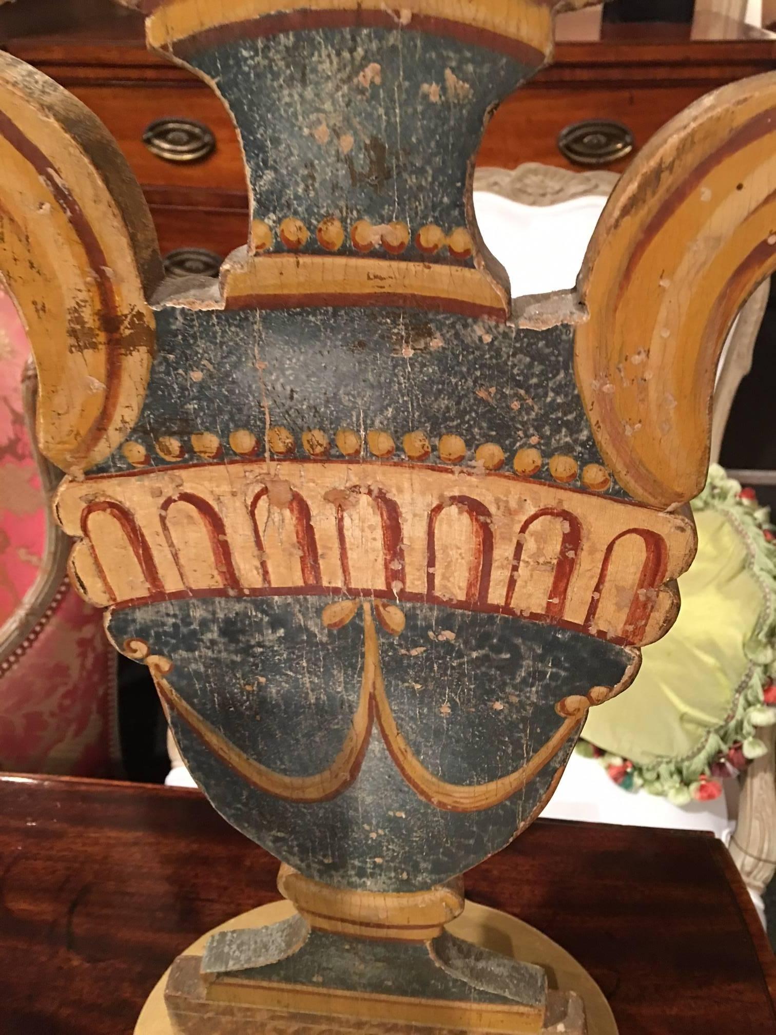 Pair of Italian Painted Urn-Form Plaques Adapted as Lamps, 19th Century 4