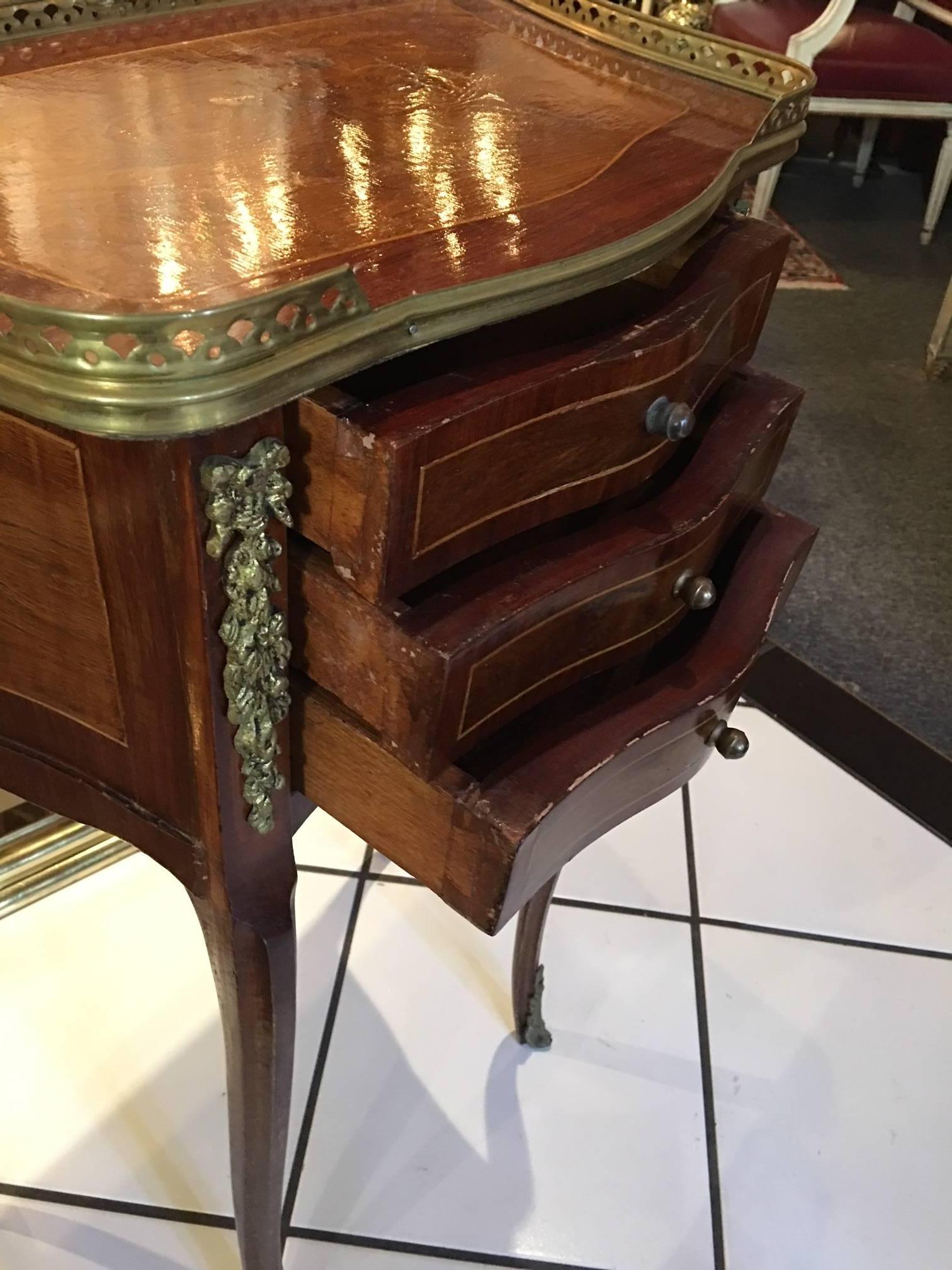 Louis XV Style Inlaid Mahogany and Burl Wood Side Table, Late 19th Century 2