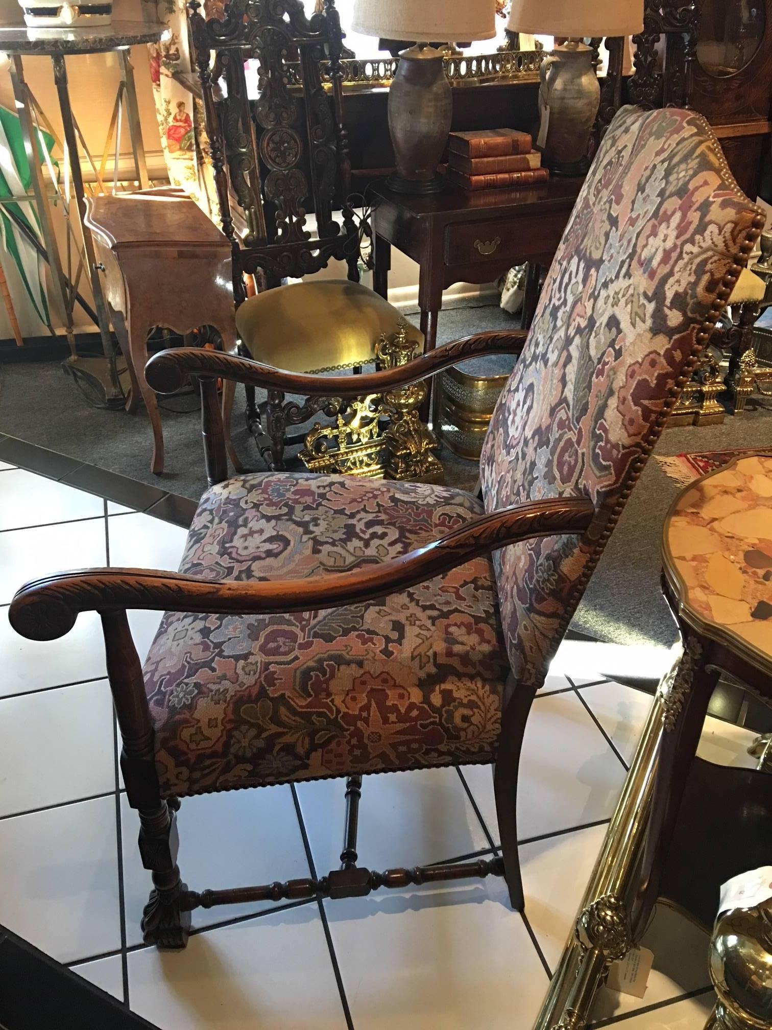 Pair of Carved Flemish Armchairs, 19th Century In Good Condition For Sale In Savannah, GA