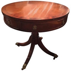 Mahogany Round Side Table with a Single Drawer on Casters, Mid-20th Century