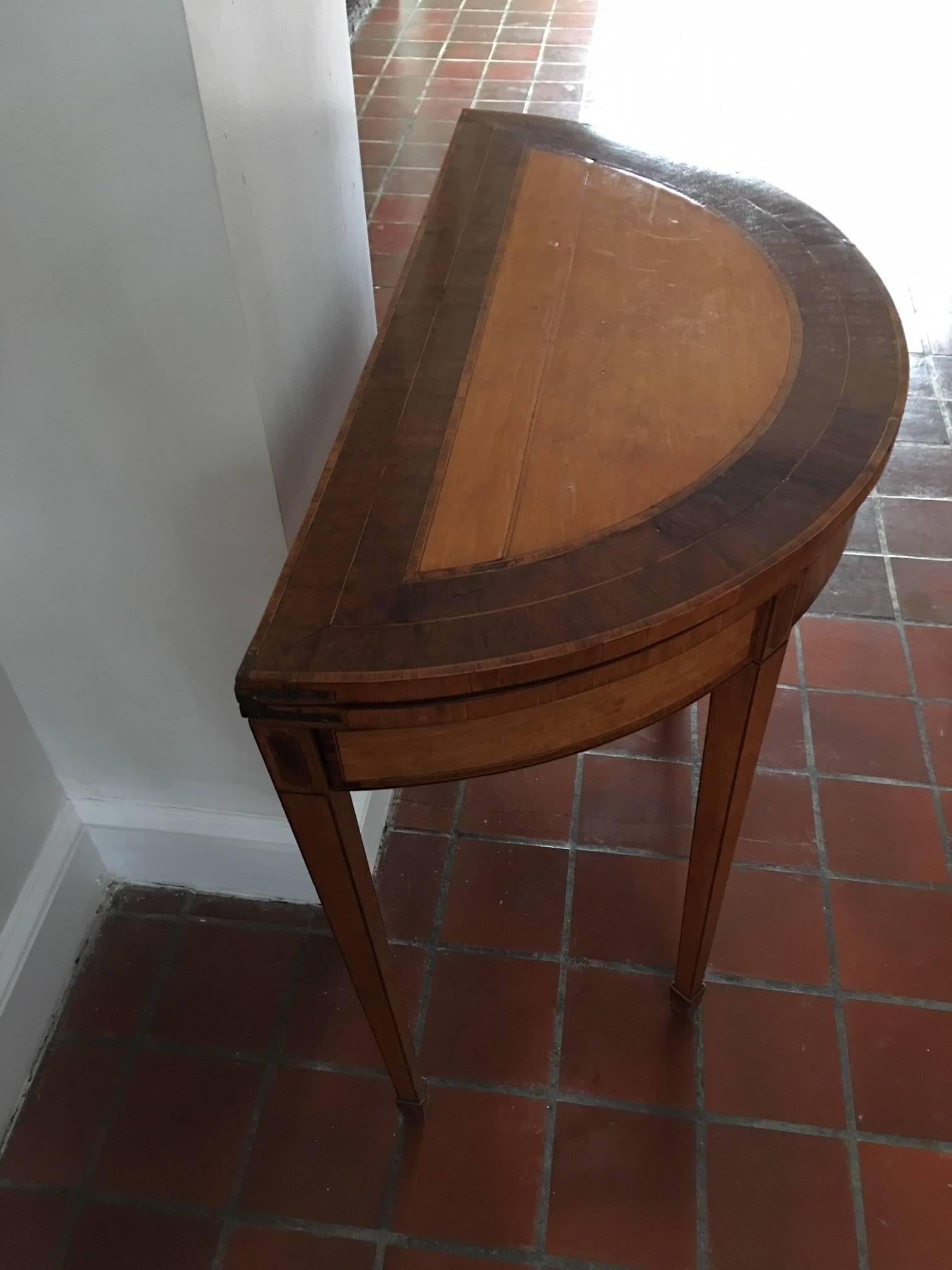 Northern Irish Irish Satinwood and Mahogany Demilune or Games Table, 19th Century