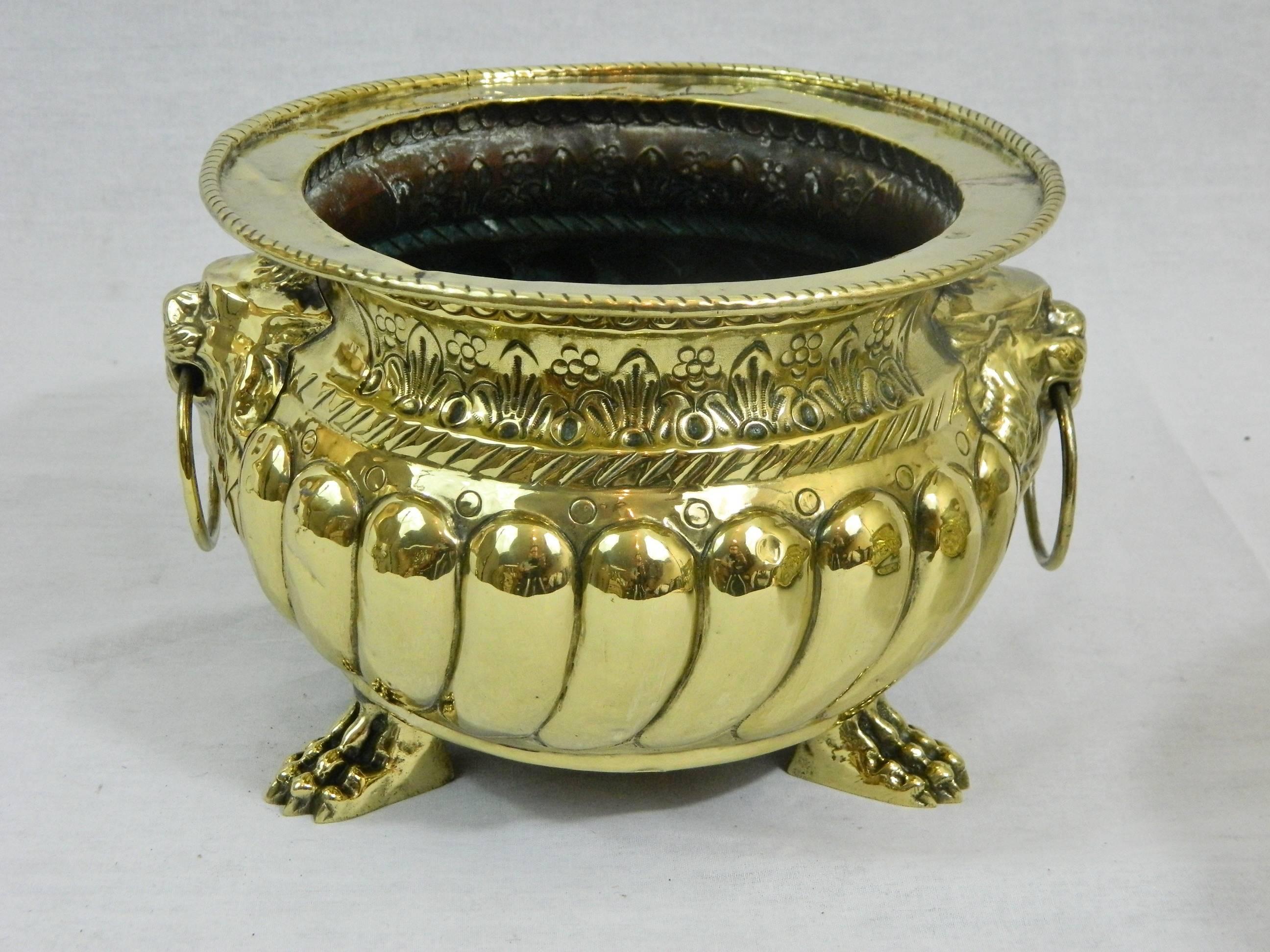 French Polished Brass Jardiniere or Planter with Cast Feet, 19th Century