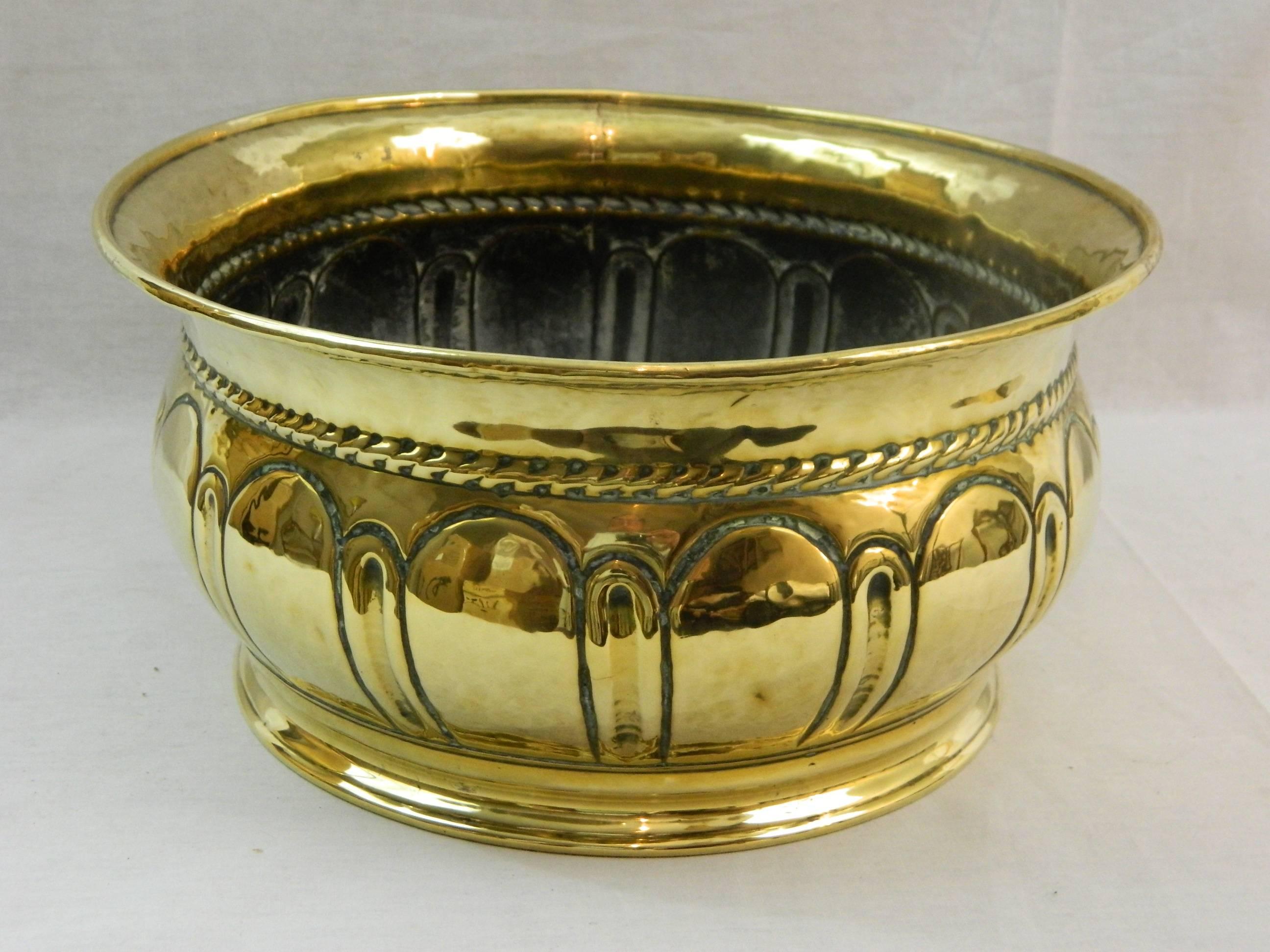 19th century French brass oval planter with design all around