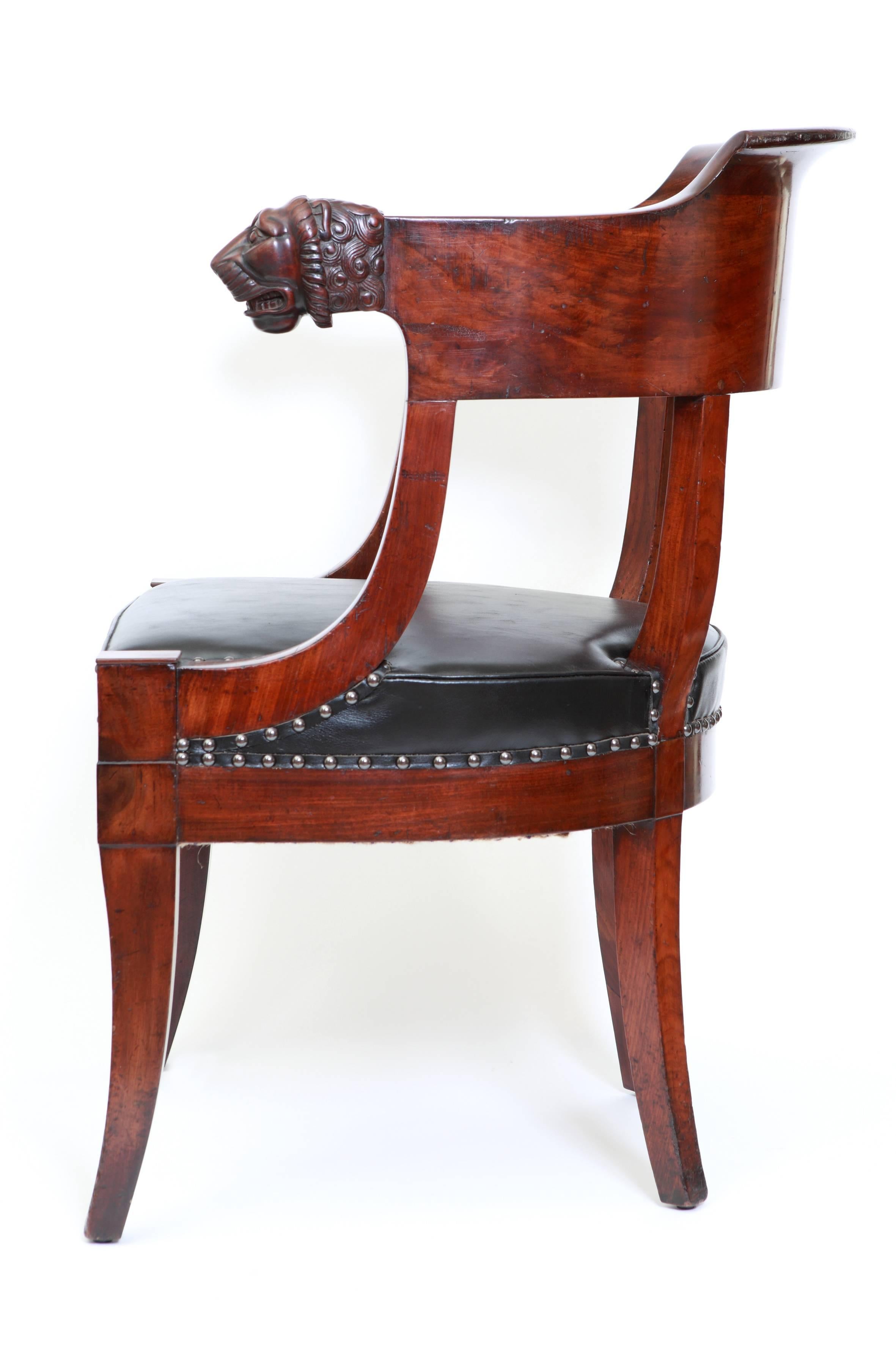 French Gondola Shaped Office Chair with Armrests Ending in Lion Heads For Sale