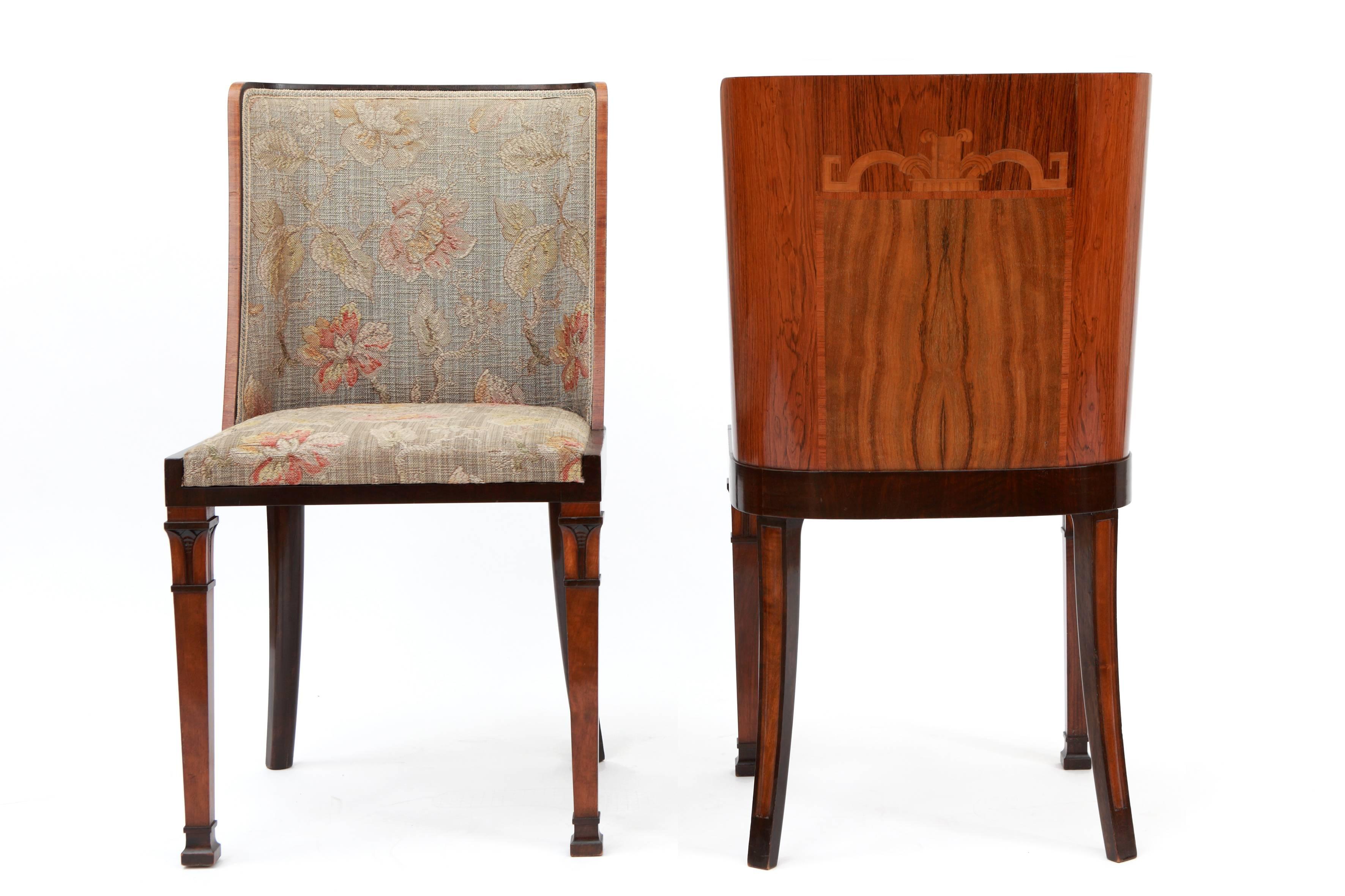Set of Six Art Deco Dining Chairs with Classicized Marquetry In Good Condition For Sale In Brussels & Antwerp, BE
