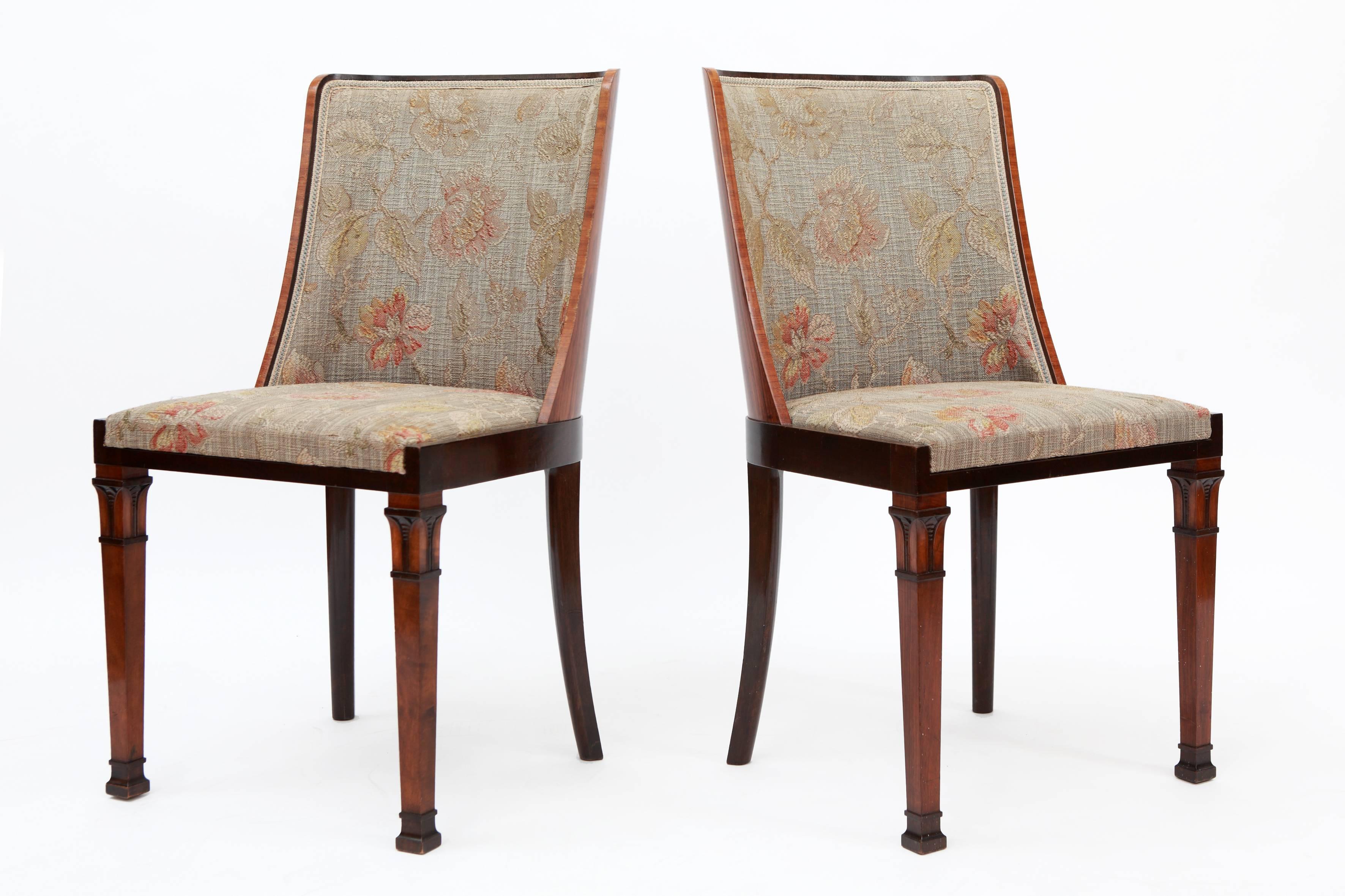 Swedish Set of Six Art Deco Dining Chairs with Classicized Marquetry For Sale