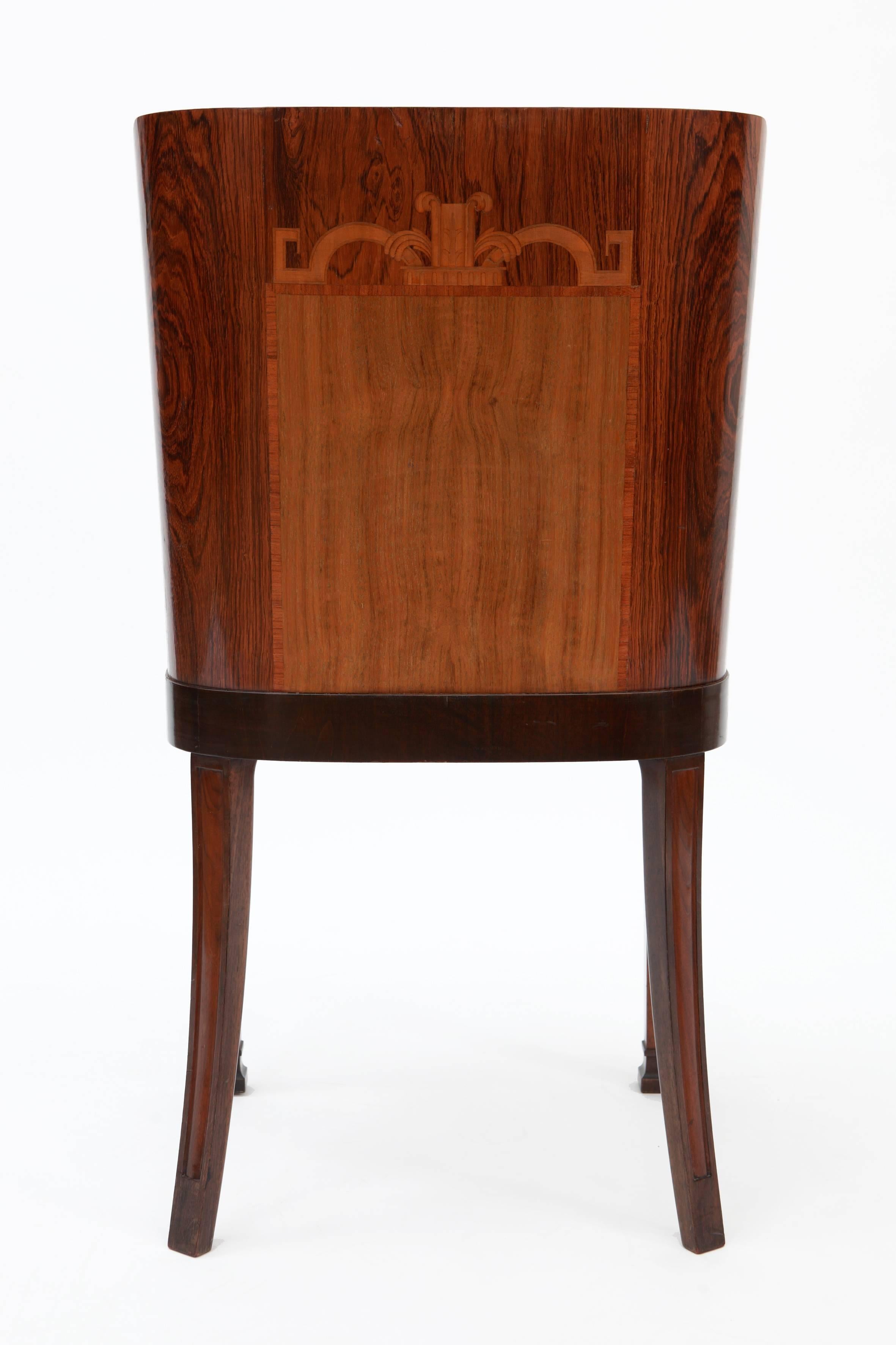 Mid-20th Century Set of Six Art Deco Dining Chairs with Classicized Marquetry For Sale
