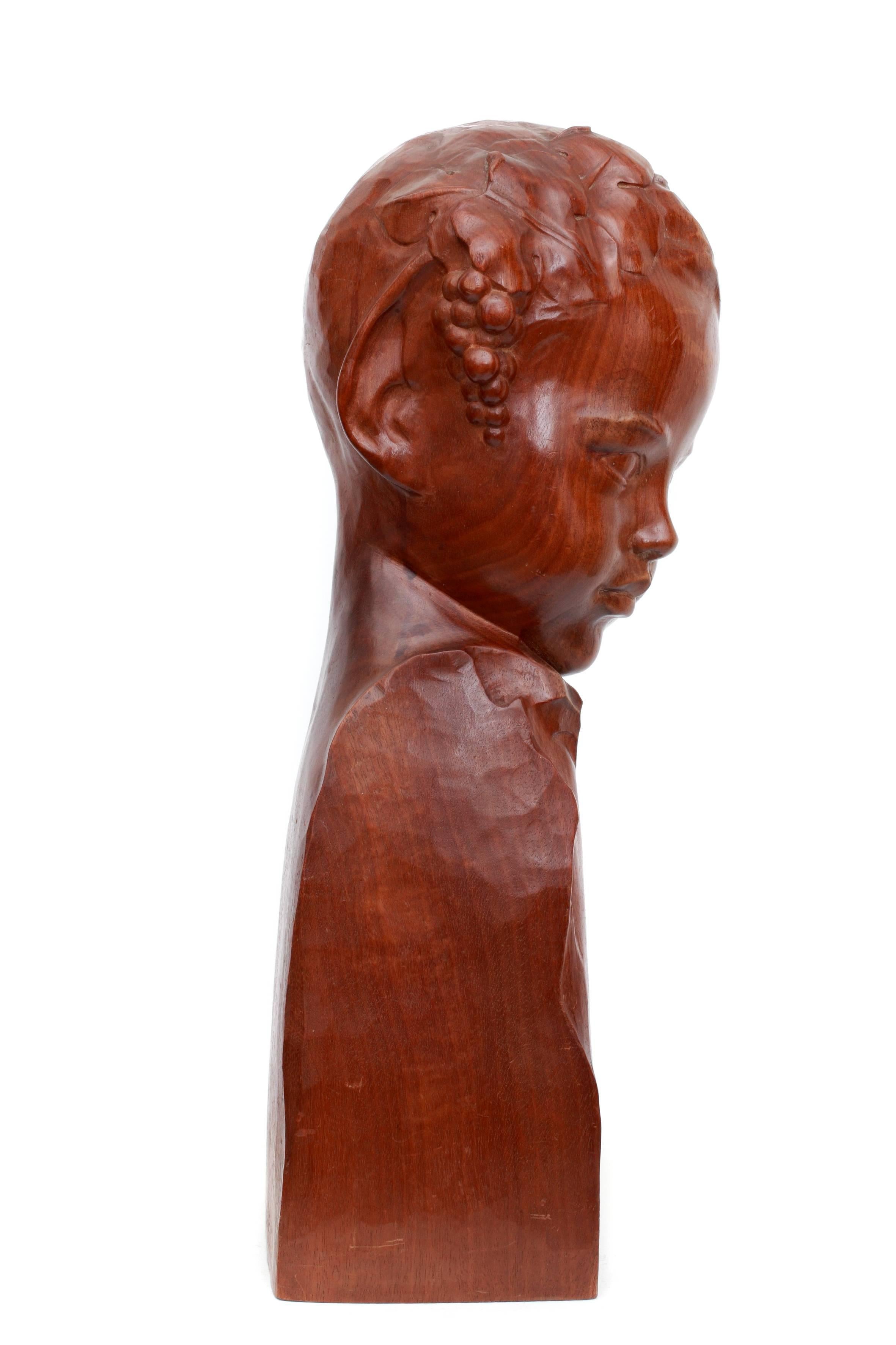 Carved Head of a Young Bacchante Wearing Wine Tendrils in her Hair For Sale