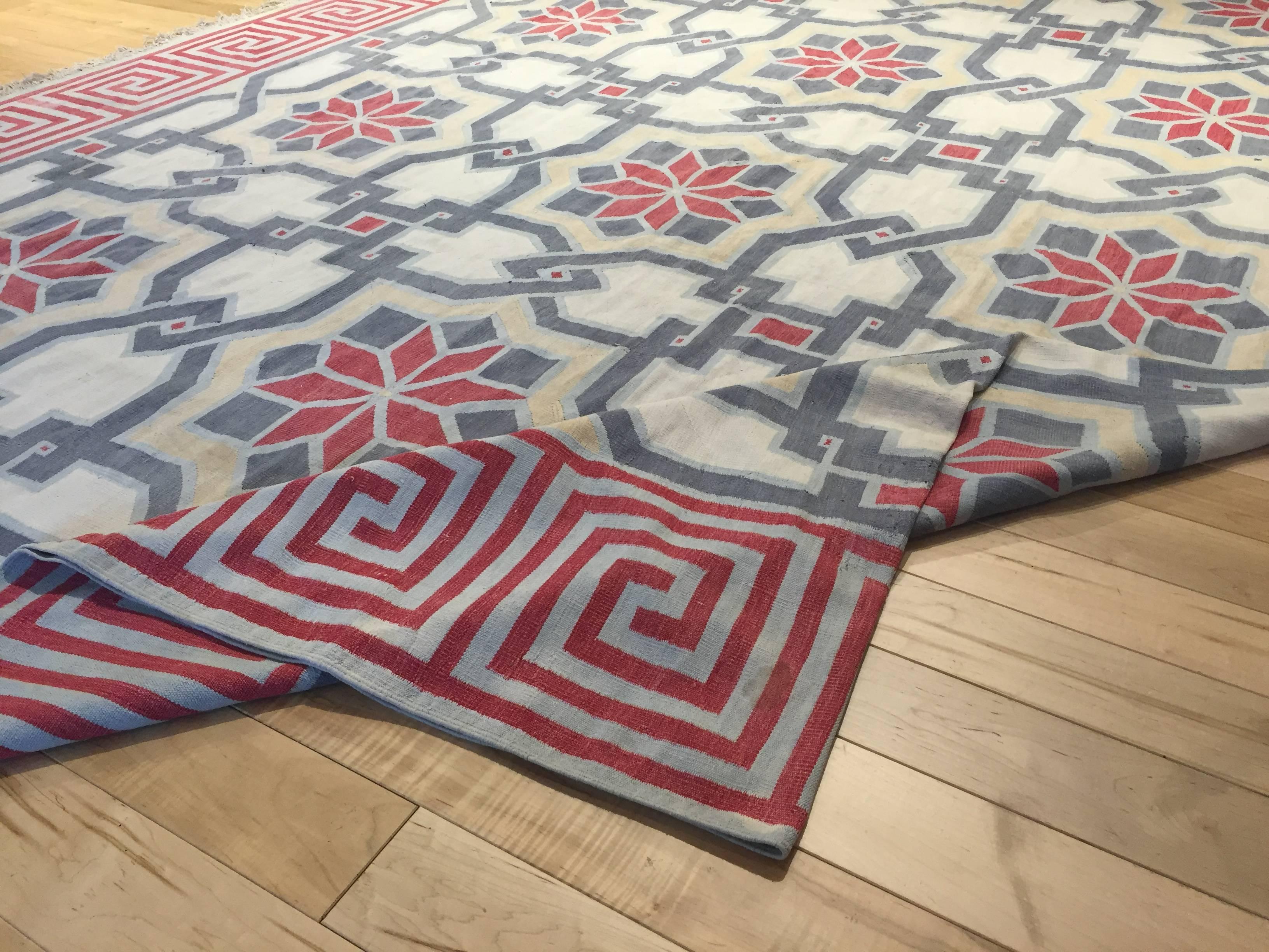 Mid-Century Modern Early 20th Century Indian Floral Dhurrie For Sale
