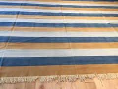 Late 20th Century Gold Blue Striped Dhurrie