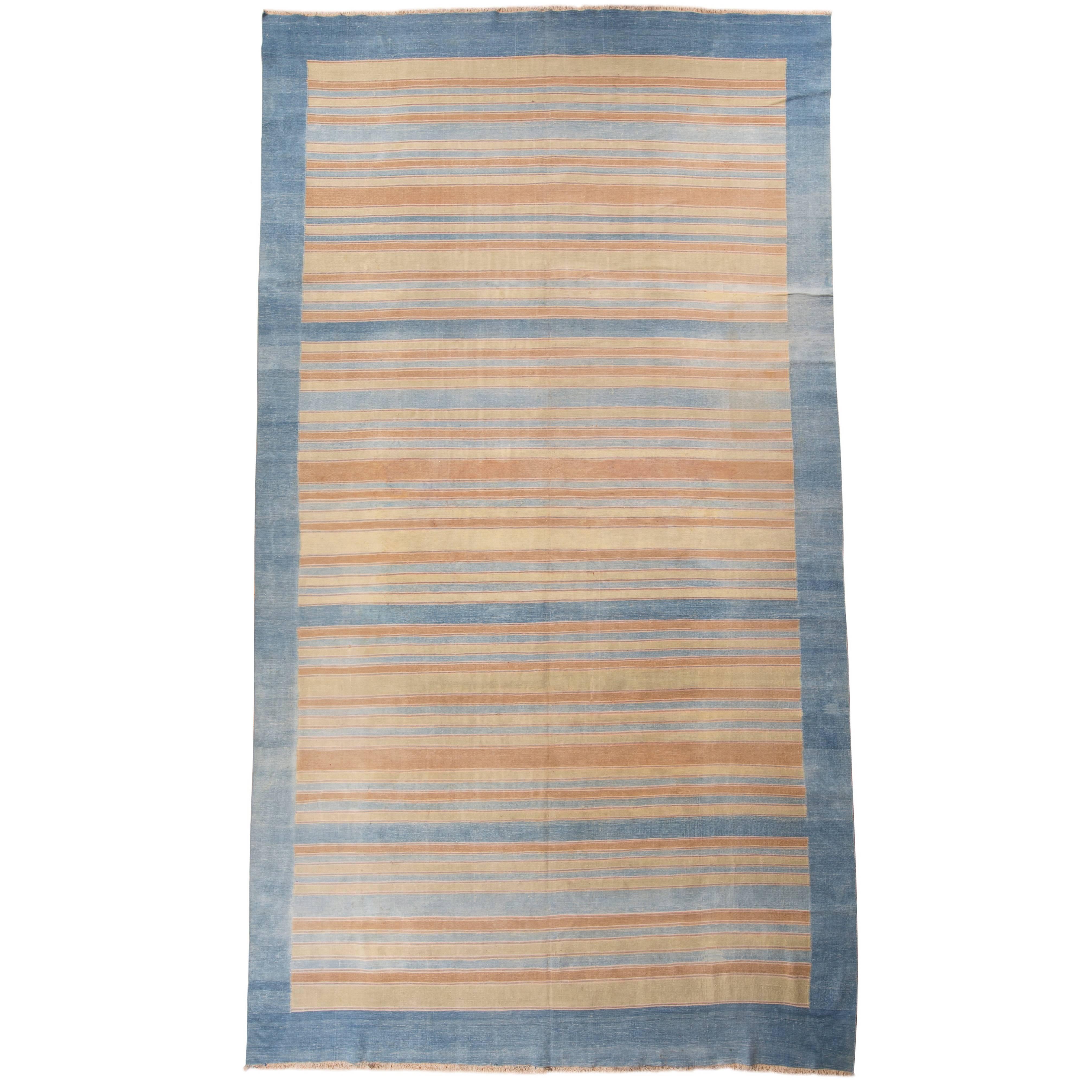 Mid-20th Century Striped Indian Dhurrie For Sale