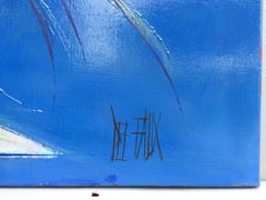 Modern Blue Handmade Painting Bouquet De Fleurs, 2007, Signed from France