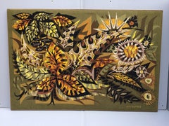 Original French embroidery Flowers Signed, 20th Century, France.