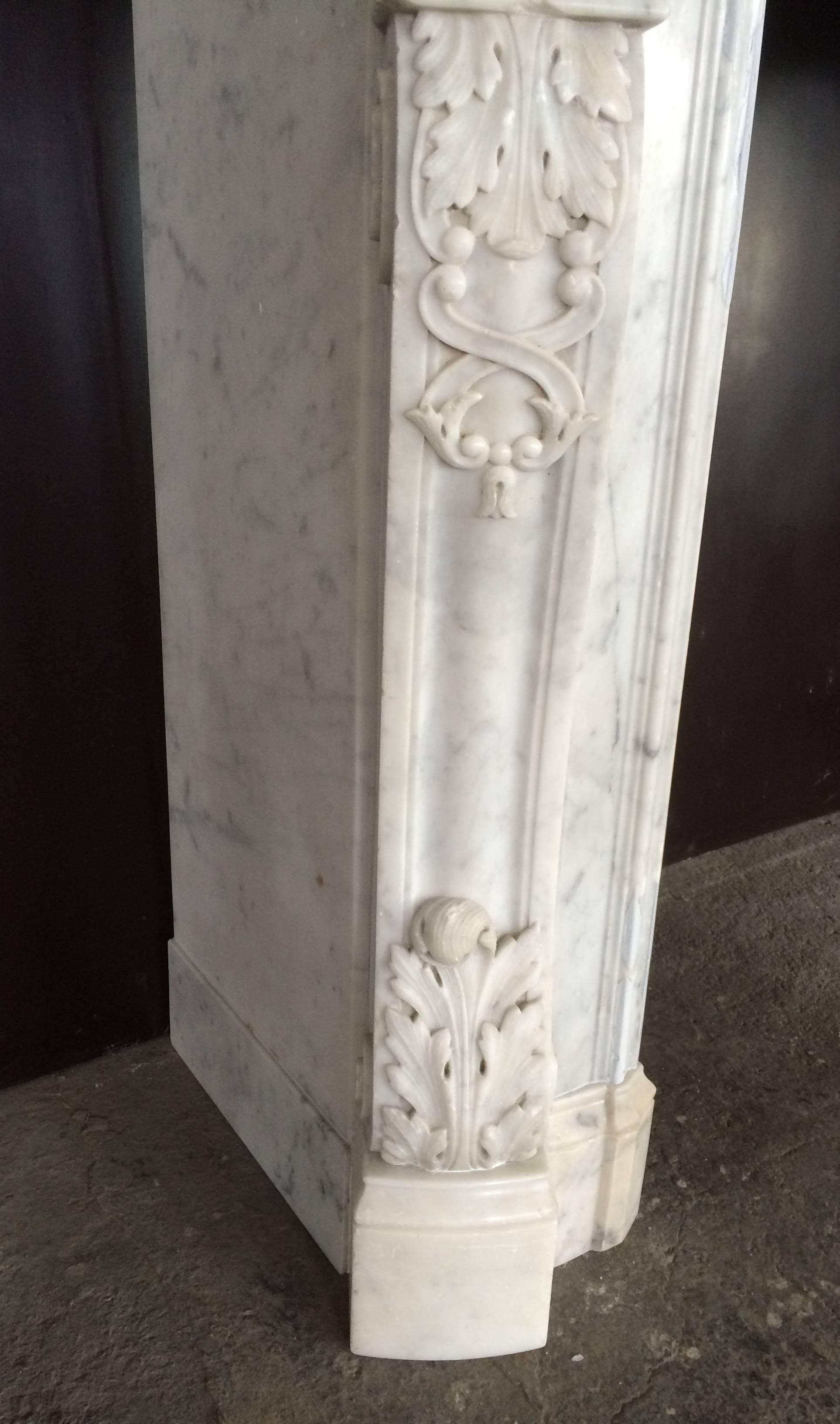 Antique Marble Fireplace White Carrera Exceptional Quality France, 19th C For Sale 1