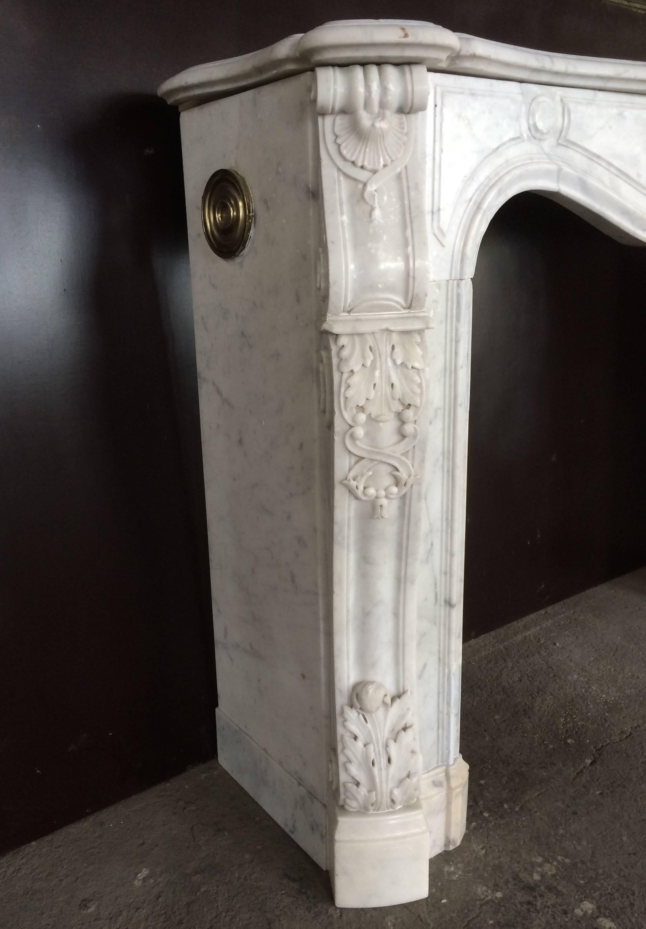 Antique Marble Fireplace White Carrera Exceptional Quality France, 19th C For Sale 3