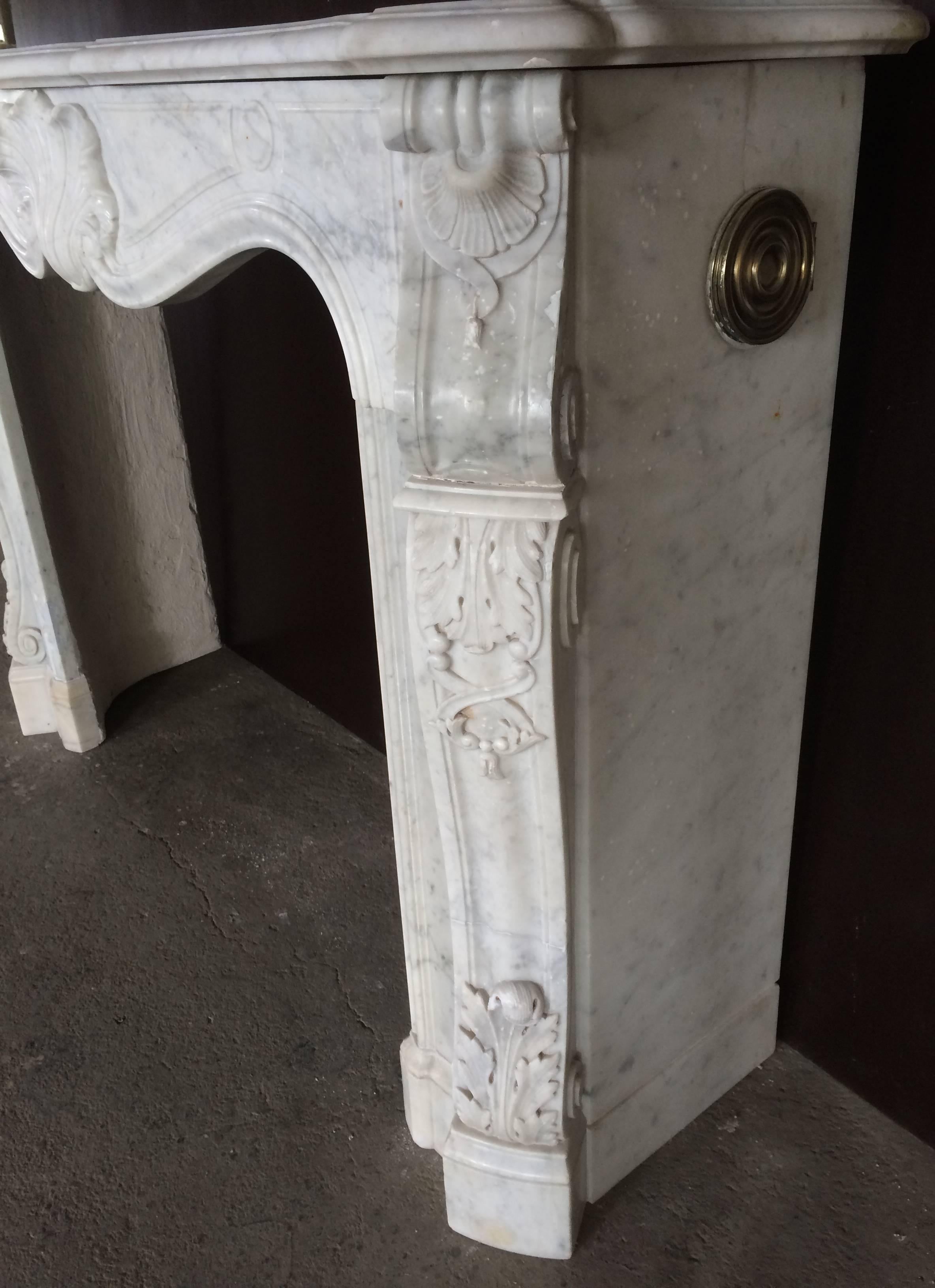 Antique Marble Fireplace White Carrera Exceptional Quality France, 19th C In Good Condition For Sale In LOS ANGELES, CA