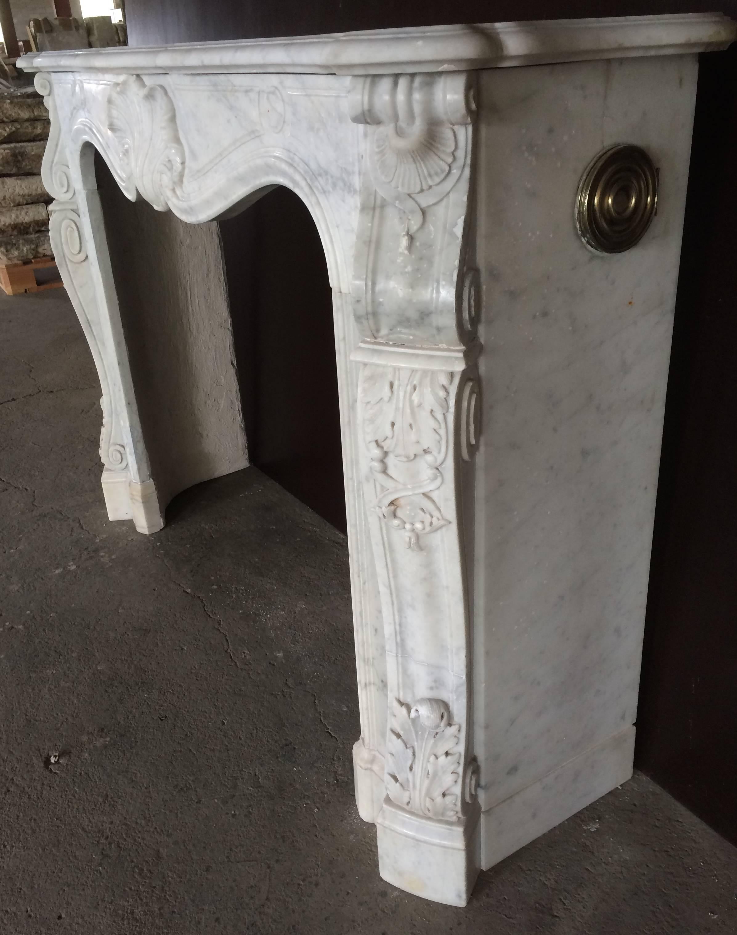 Antique Marble Fireplace White Carrera Exceptional Quality France, 19th C For Sale 2