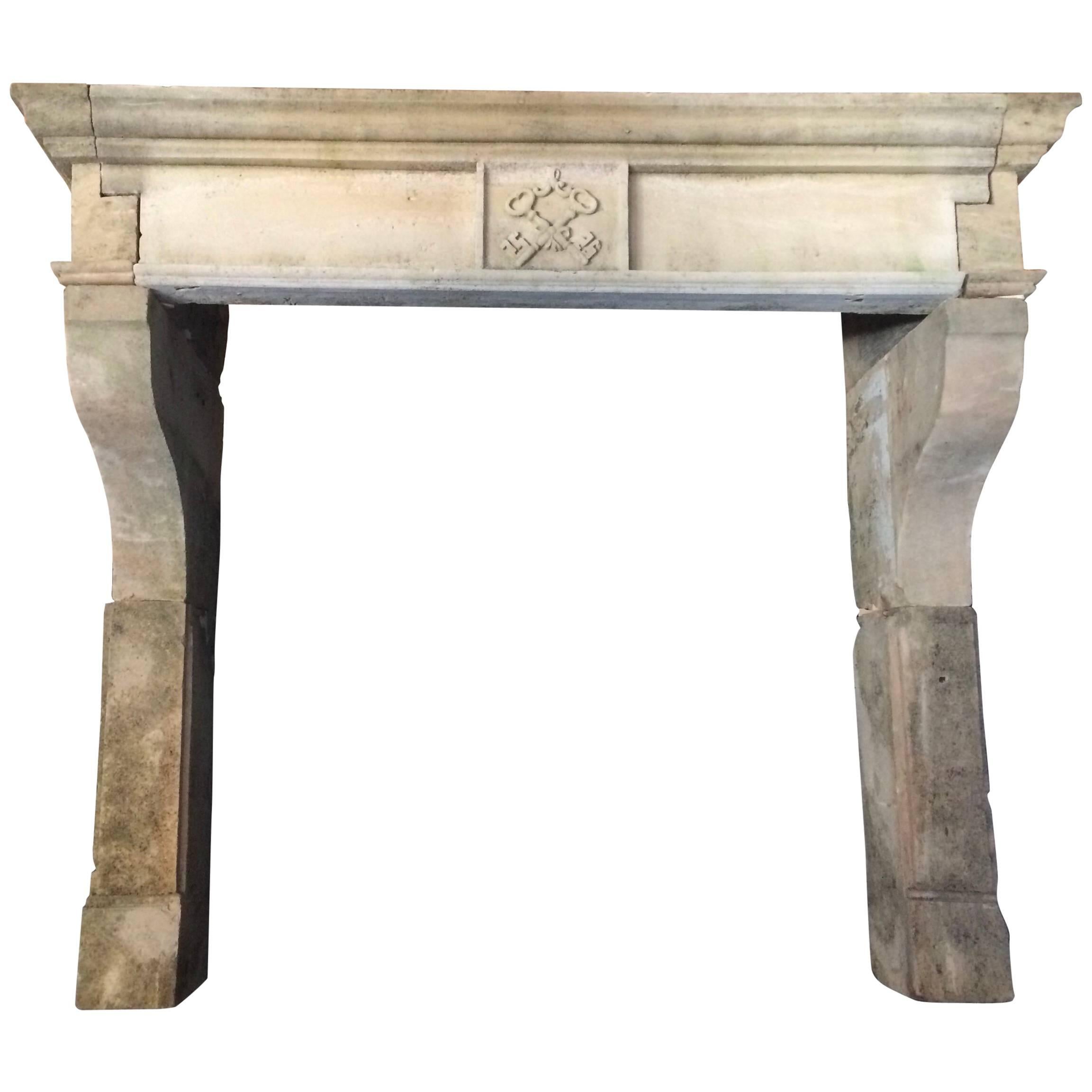 French Louis XIII Style Fireplace "Scottish Rite Symbol" in Limestone, France For Sale