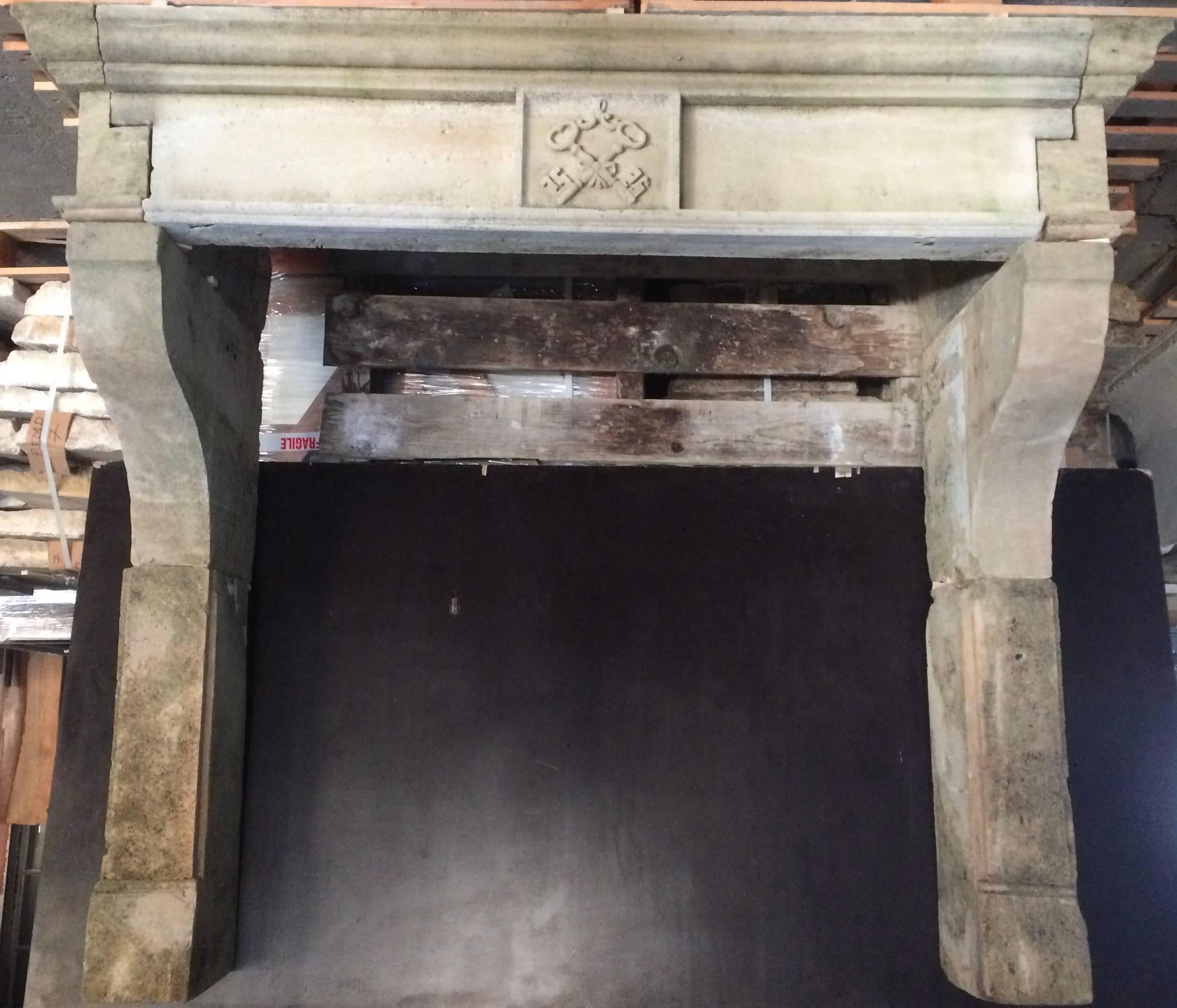 Hand-Carved French Louis XIII Style Fireplace 
