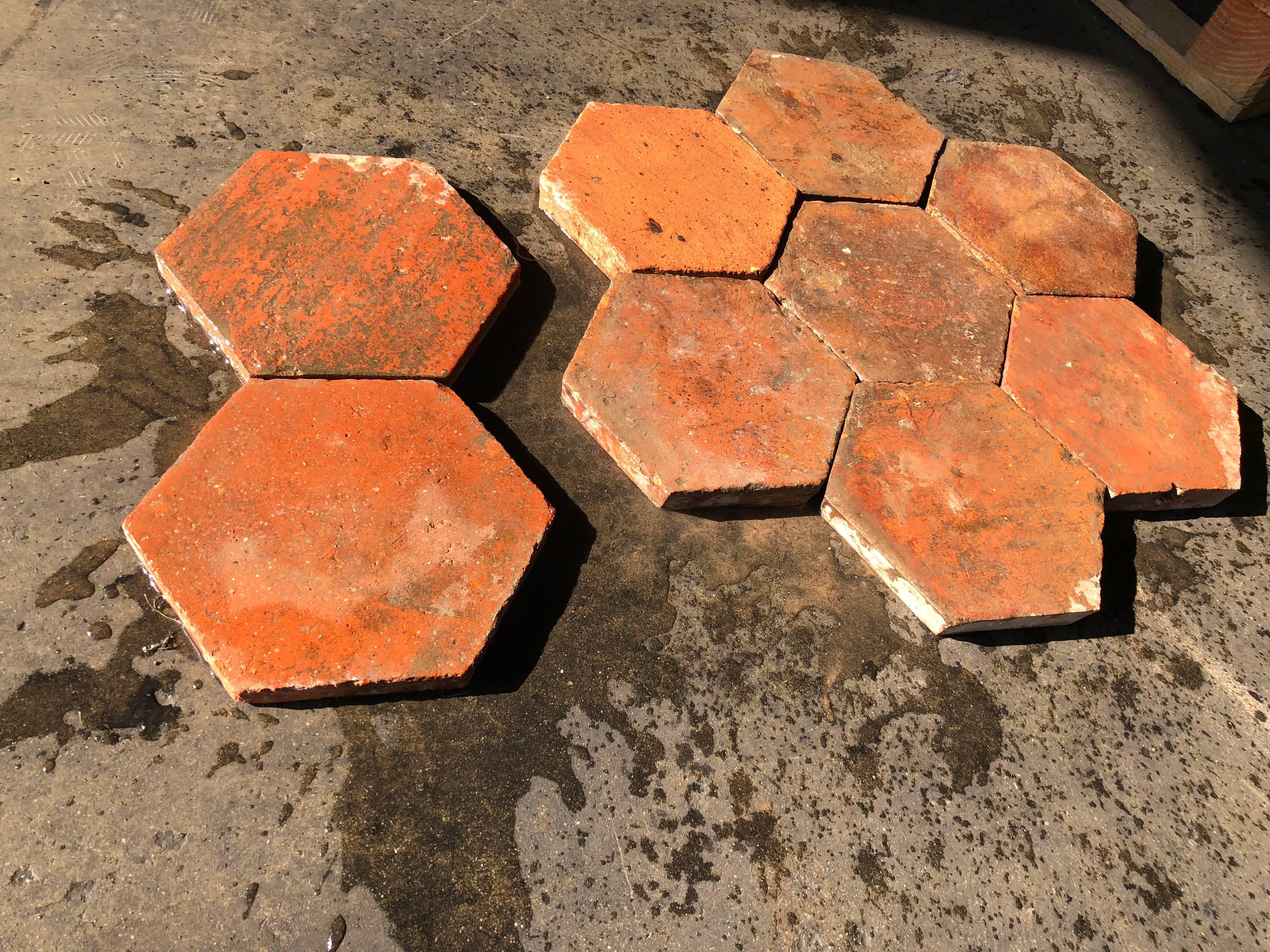 French Antique Terracotta Flooring Hexagonal, 18th Century, France In Good Condition For Sale In LOS ANGELES, CA