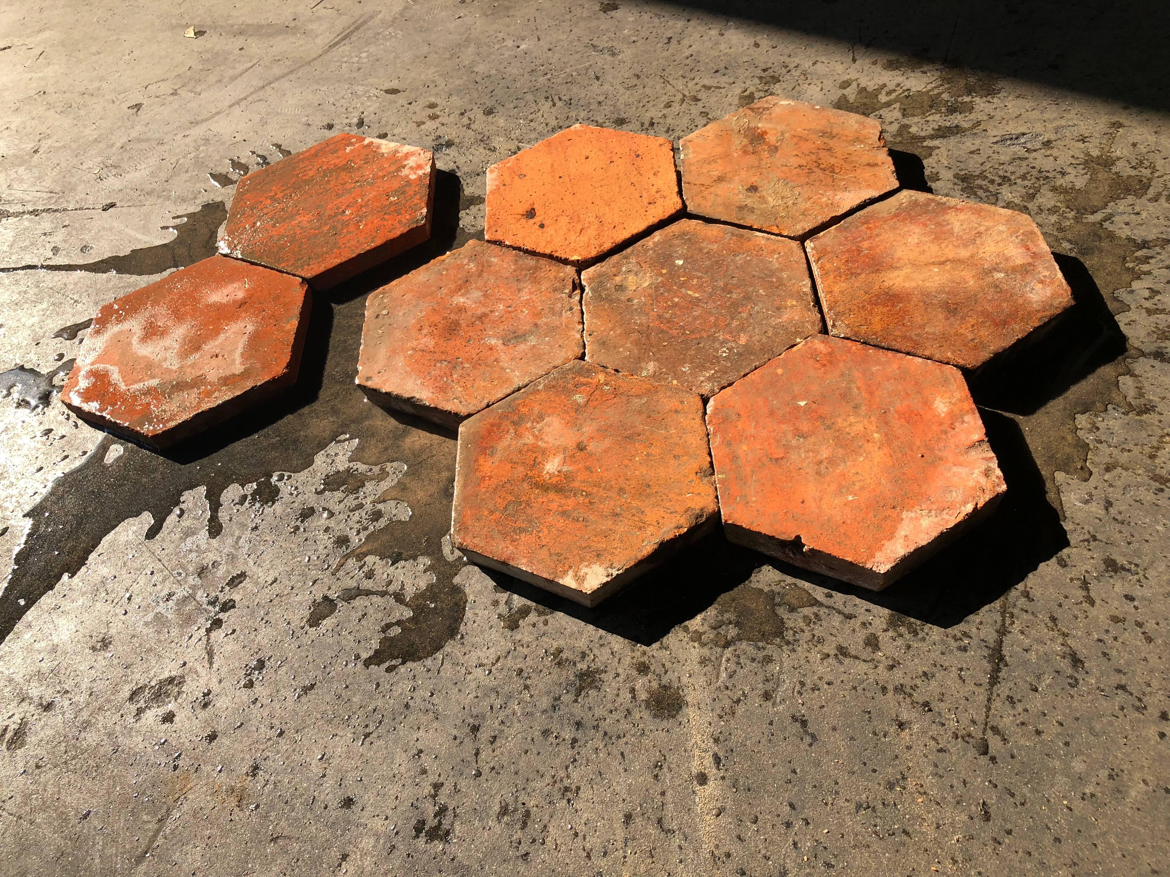 French Antique Terracotta Flooring Hexagonal, 18th Century, France For Sale 1