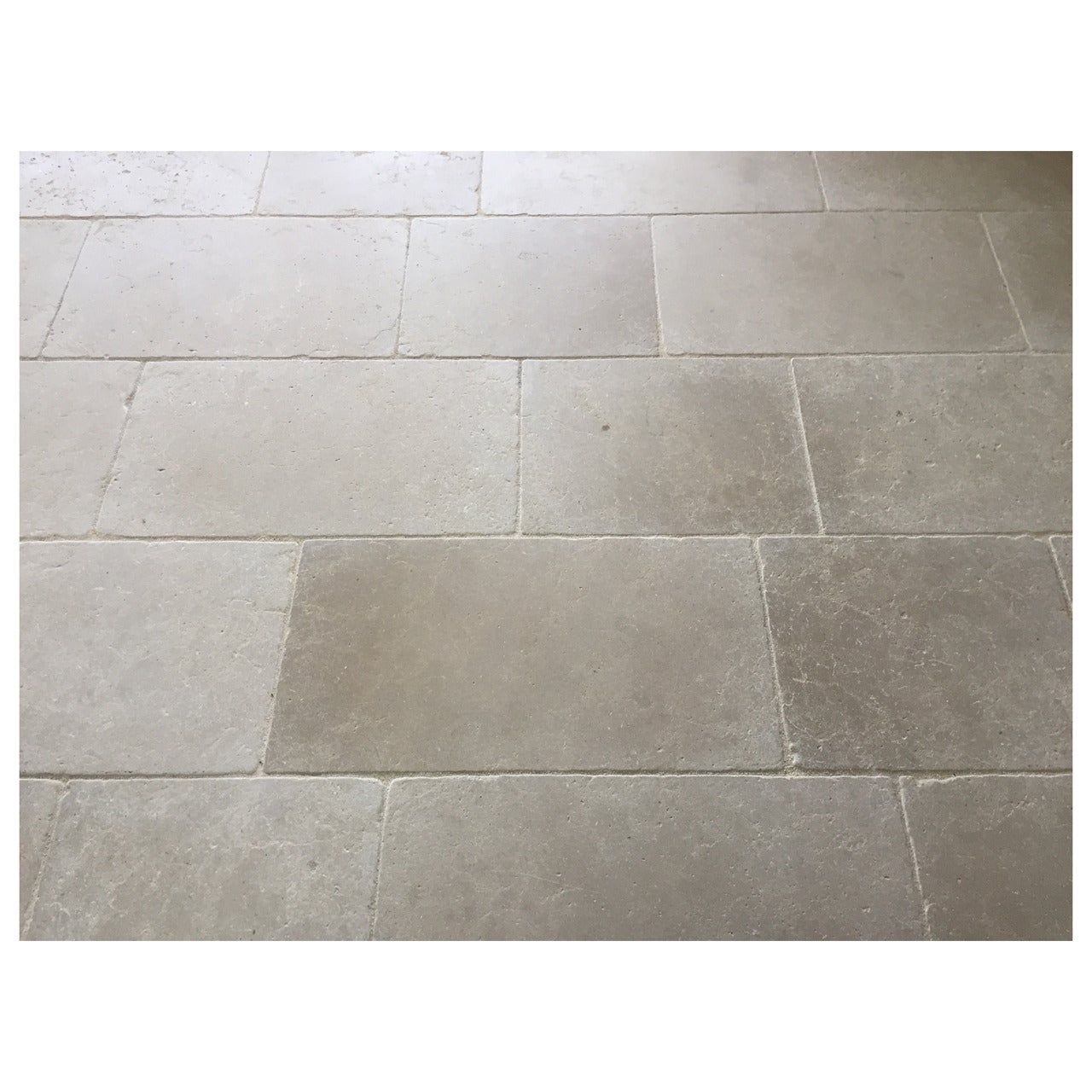 French Limestone Flooring with Antique Hand-Finishing Random Pattern, France. For Sale