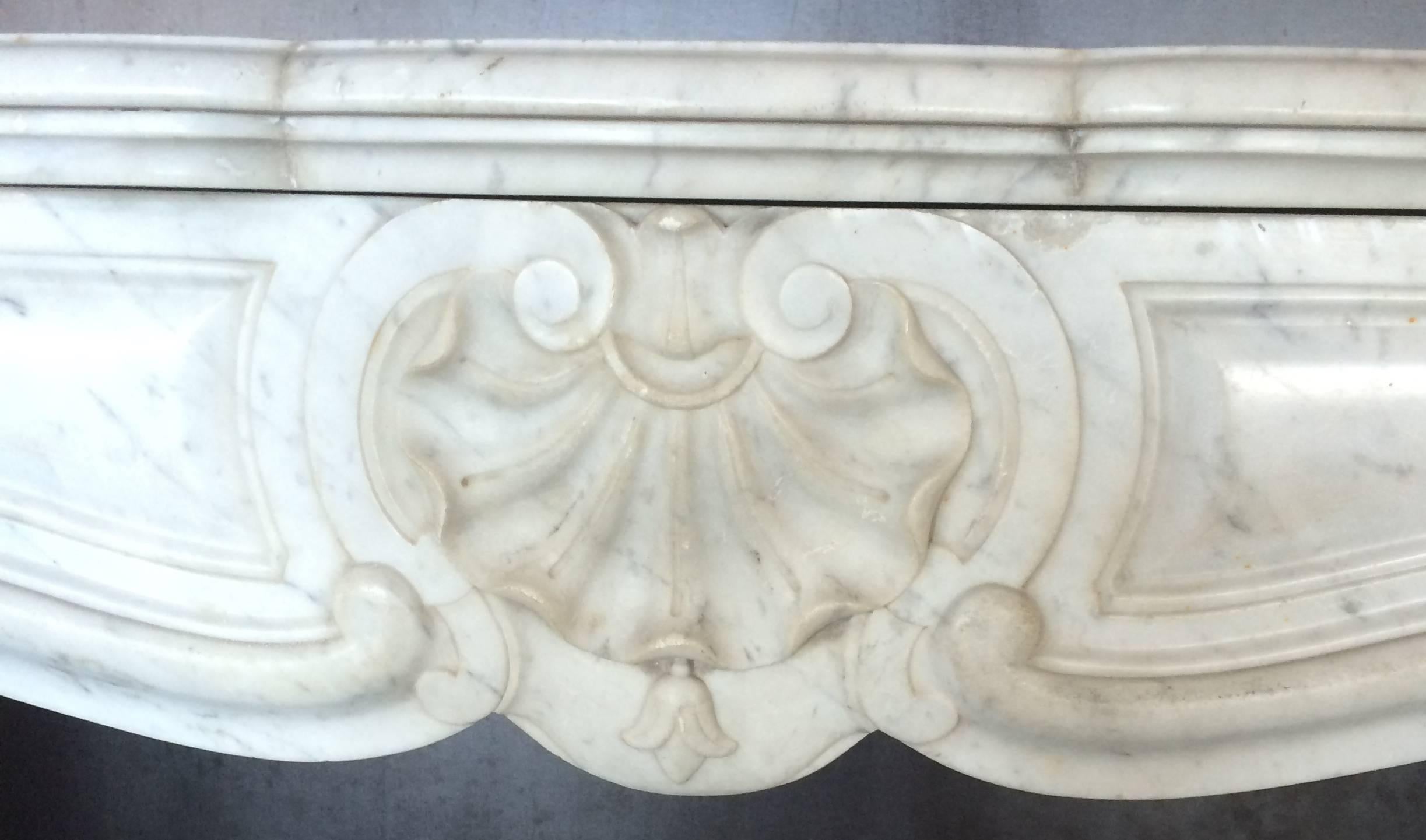 Hand-Carved French Antique Louis XV Style Marble Fireplace, 19th Century, France For Sale