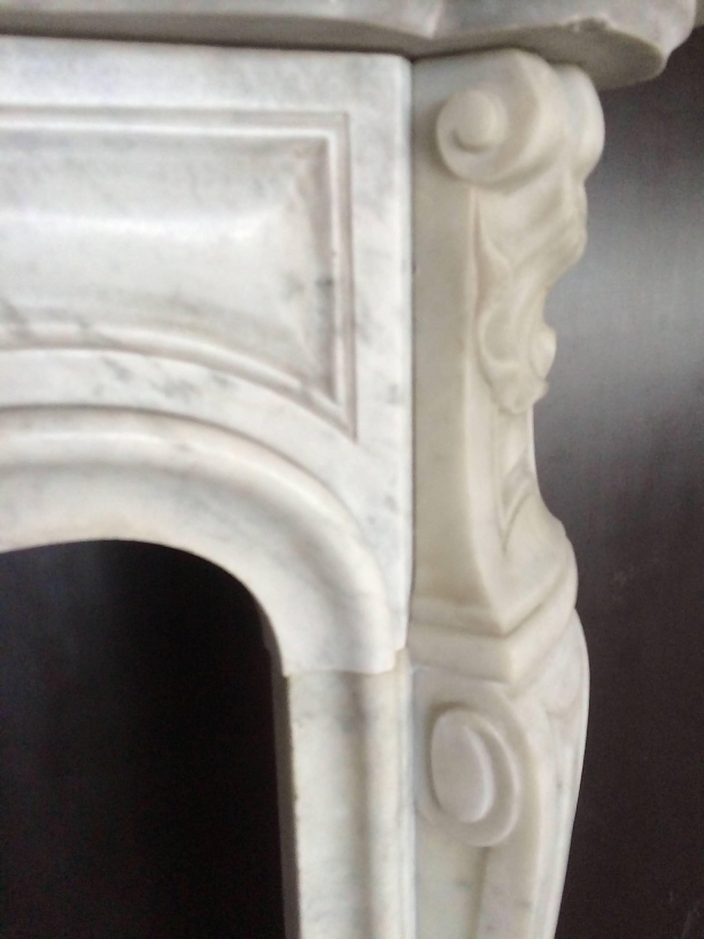 Carrara Marble French Antique Louis XV Style Marble Fireplace, 19th Century, France For Sale