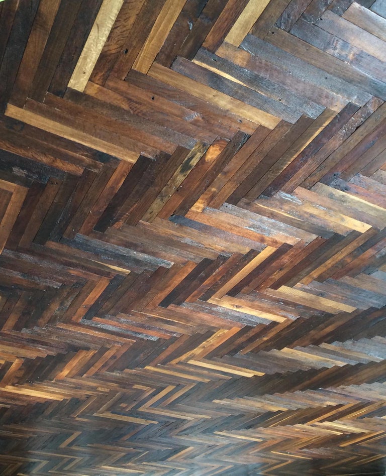 French Antique Solid Wood Oak Herringbone Pattern 18th Century France