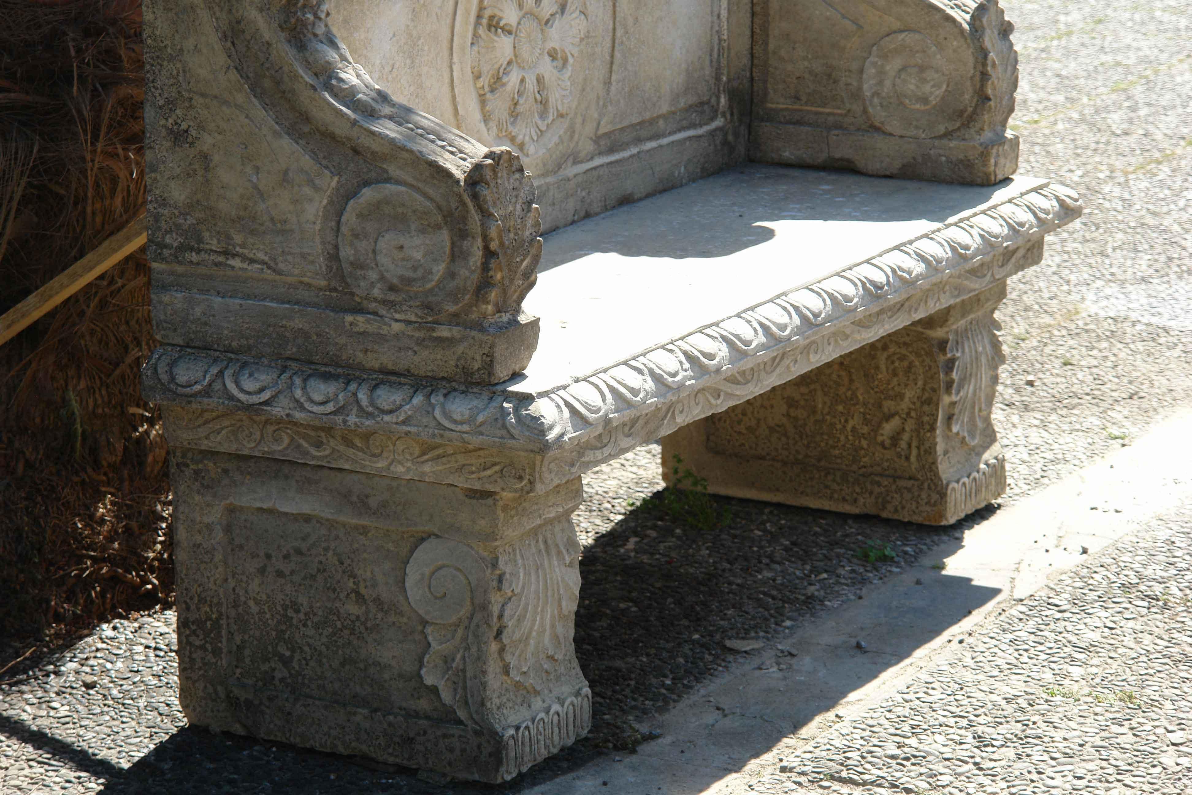 Italian Renaissance Style Bench Hand-carved in Limestone For Sale 1
