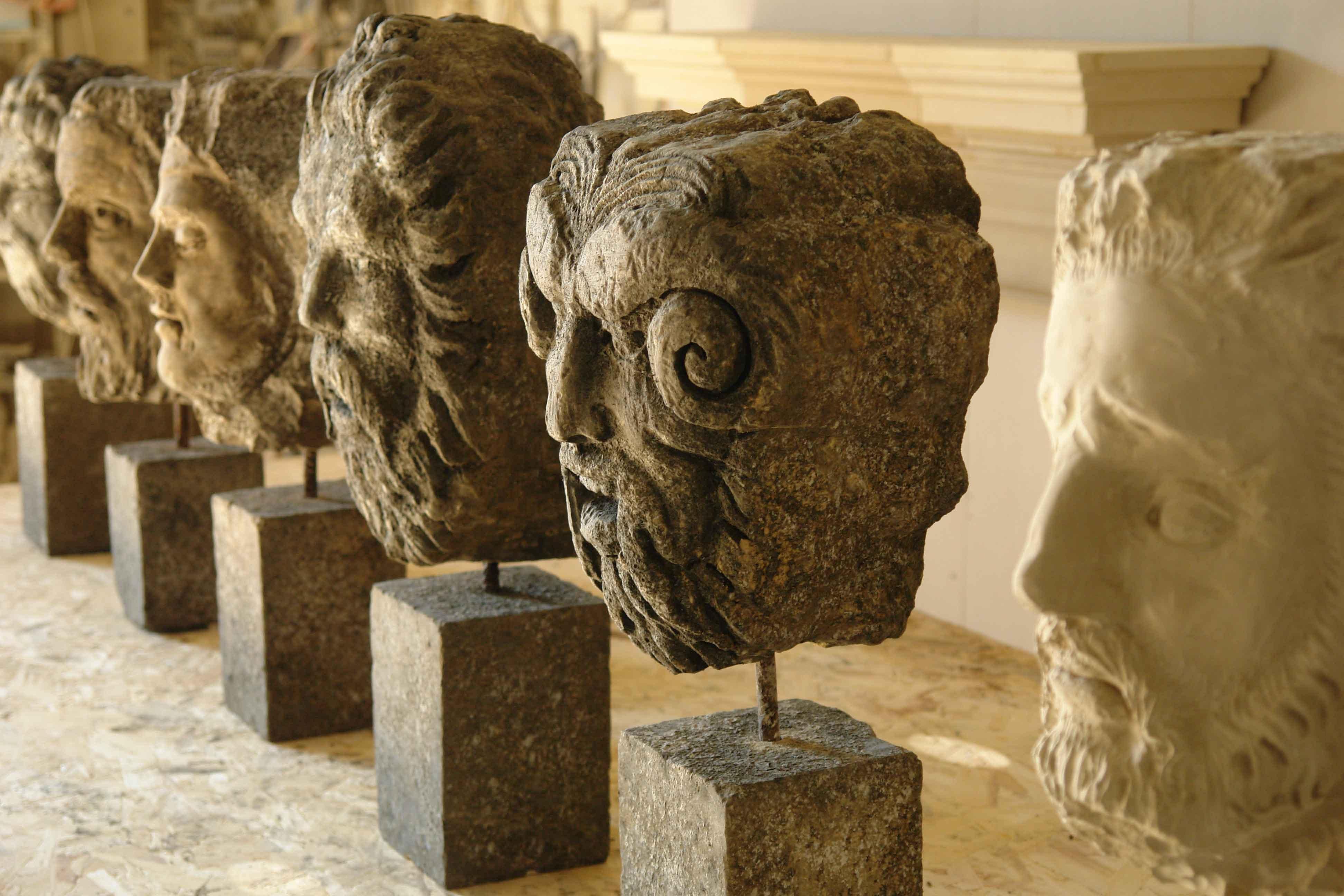 Collection of 6 Gods Head Statues Hand-Carved in Limestone, Late 20th Century For Sale 5