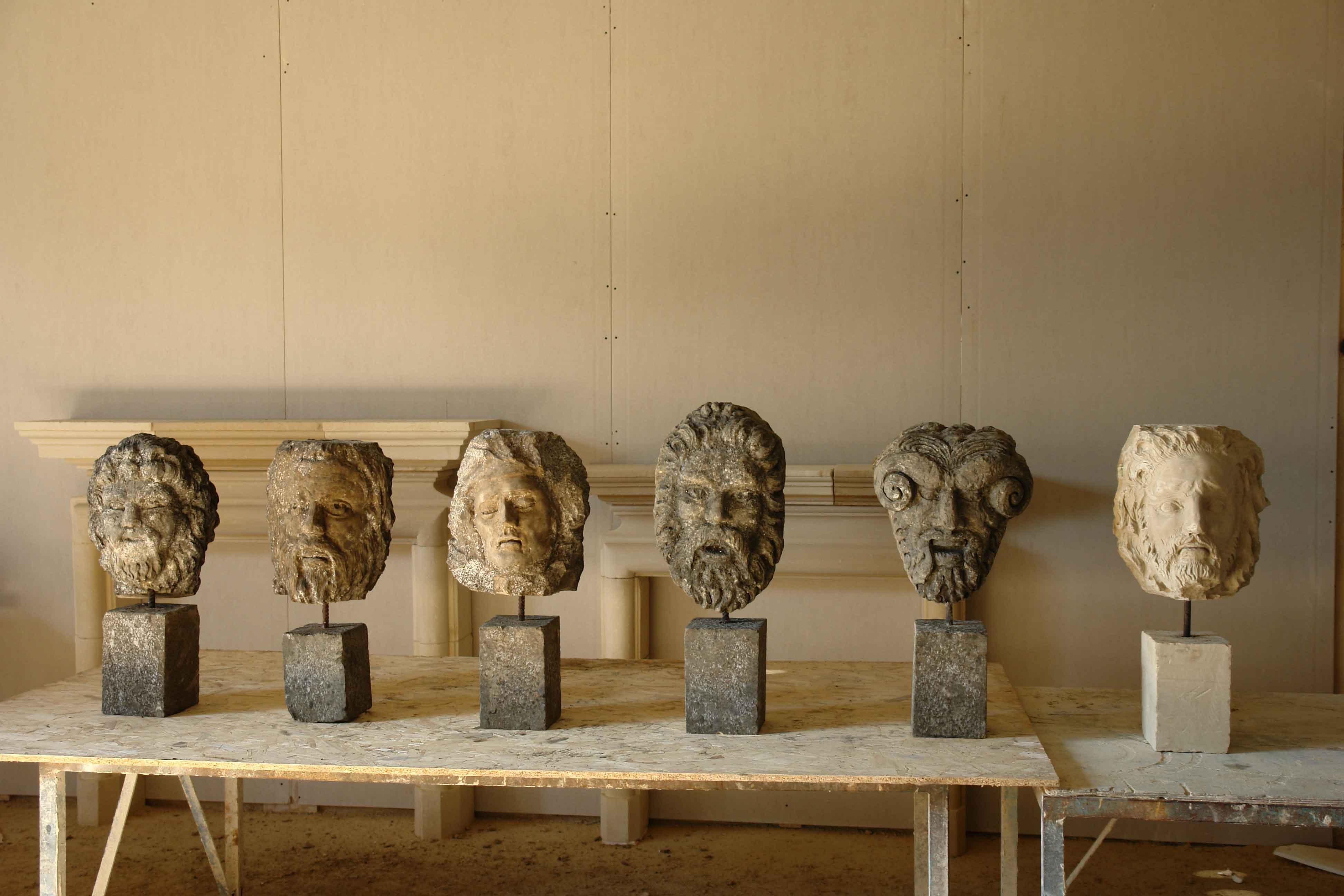 Collection of 6 Gods Head Statues Hand-Carved in Limestone, Late 20th Century For Sale 6