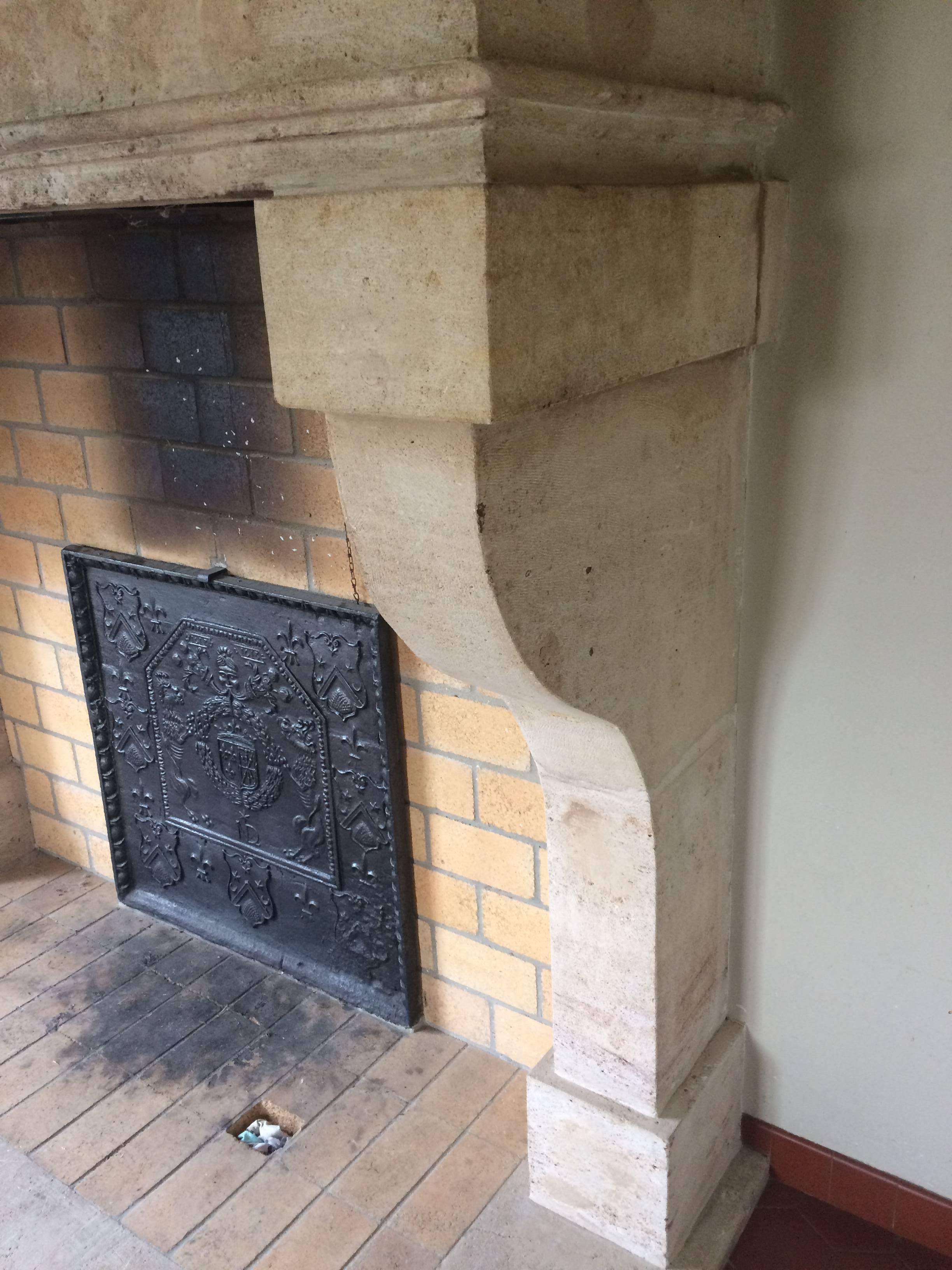 French Louis XIII Style Fireplace in Limestone, 18th Century, Lorraine, France. For Sale 1