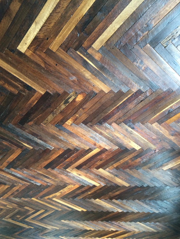 French Antique Solid Wood Oak Herringbone Pattern 18th Century France