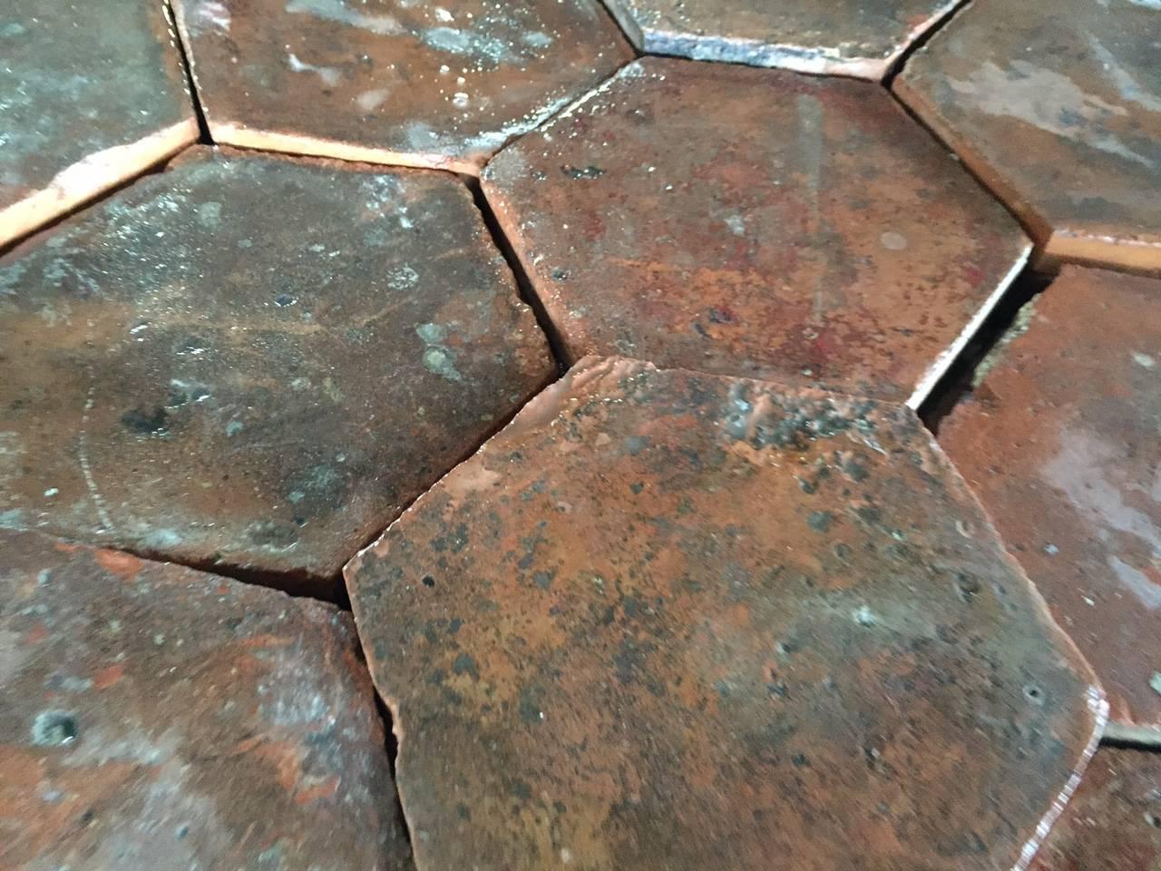 18th Century and Earlier French Antique Hexagonal Terra Cotta Flooring, 18th Century, France. For Sale