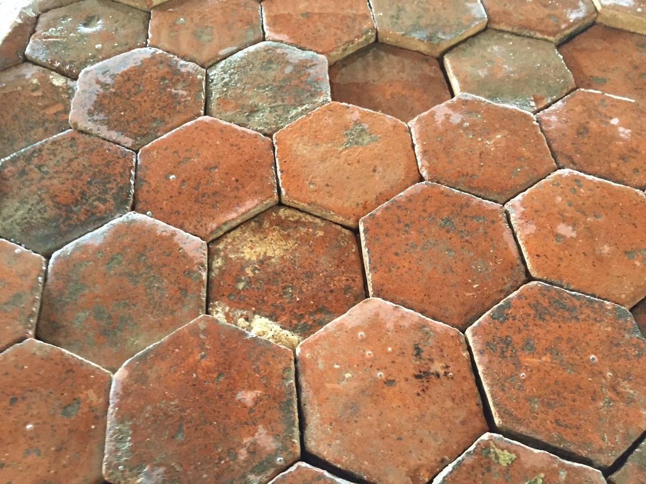 Unique French antique hexagonal terracotta flooring from the 19th century.
Some tiles have the stamp of the original factory from this period of France.

Each tile has been hand-selected and cleaned, ready for installation.
All packed in NIMP15