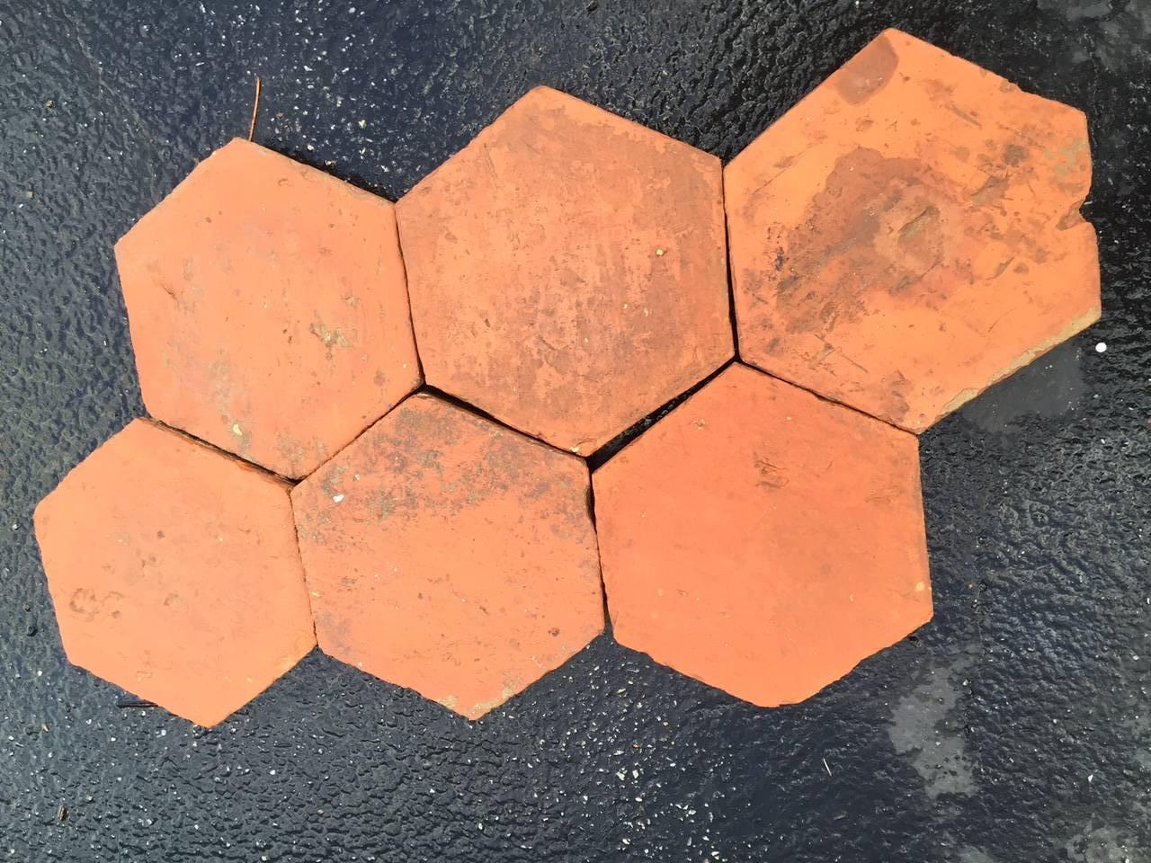 French Antique Hexagon Terracotta Flooring, 18th Century, France. For Sale 1