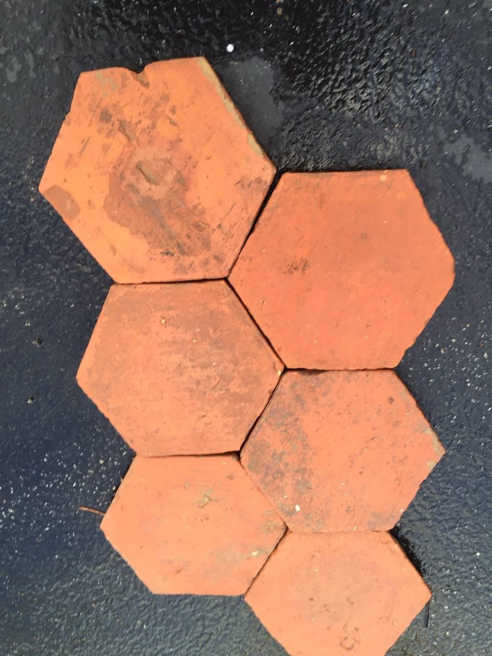 French Antique Hexagon Terracotta Flooring, 18th Century, France. For Sale 2