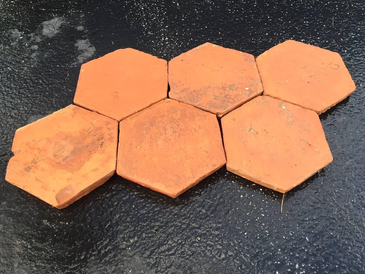 French Antique Hexagon Terracotta Flooring, 18th Century, France. In Good Condition For Sale In LOS ANGELES, CA