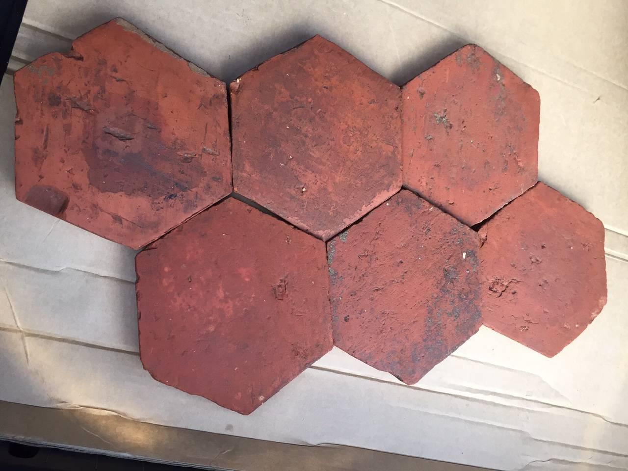 Hand-Crafted French Antique Hexagon Terracotta Flooring, 18th Century, France. For Sale